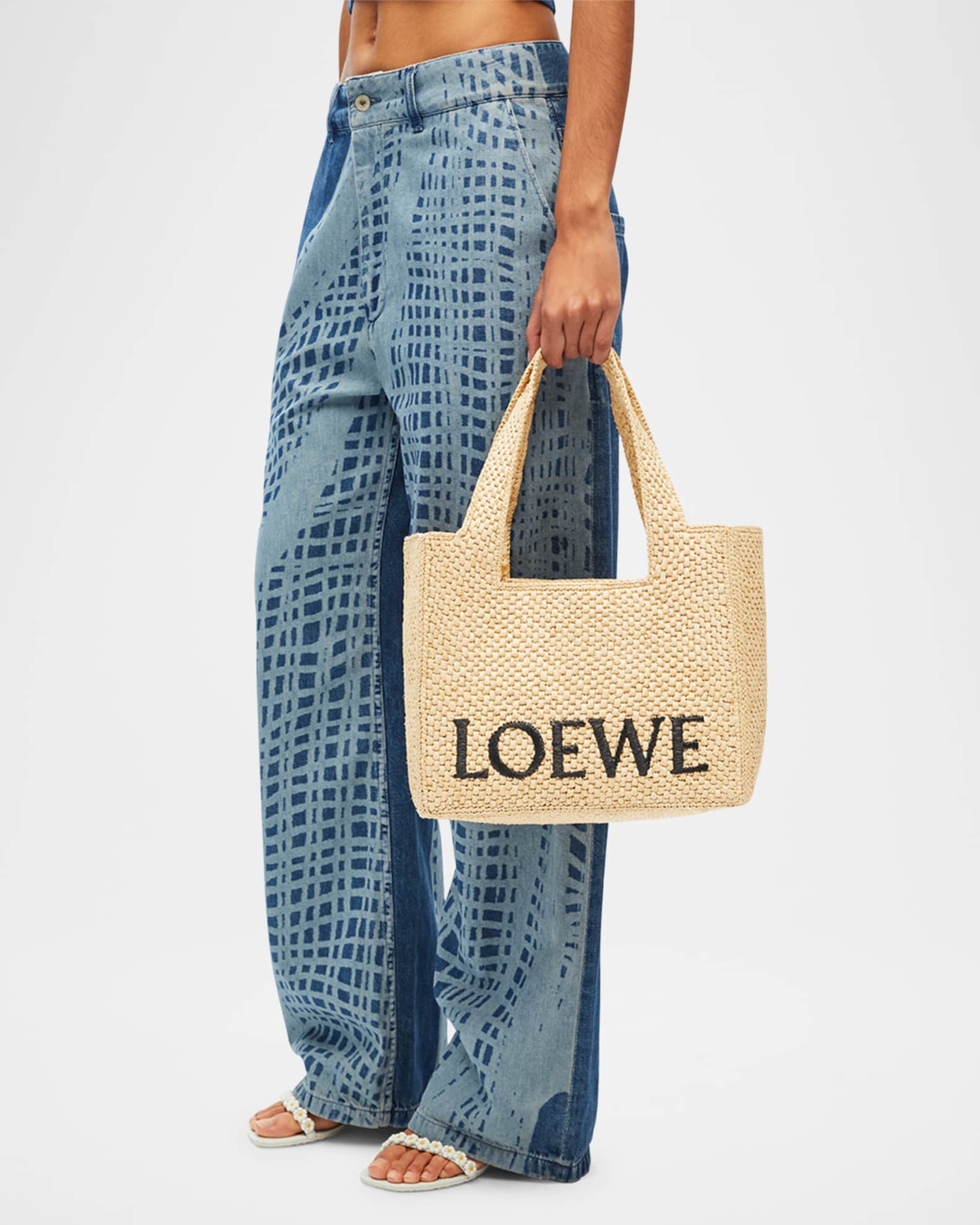 Loewe x Paula's Ibiza Font Medium Tote Bag in Raffia