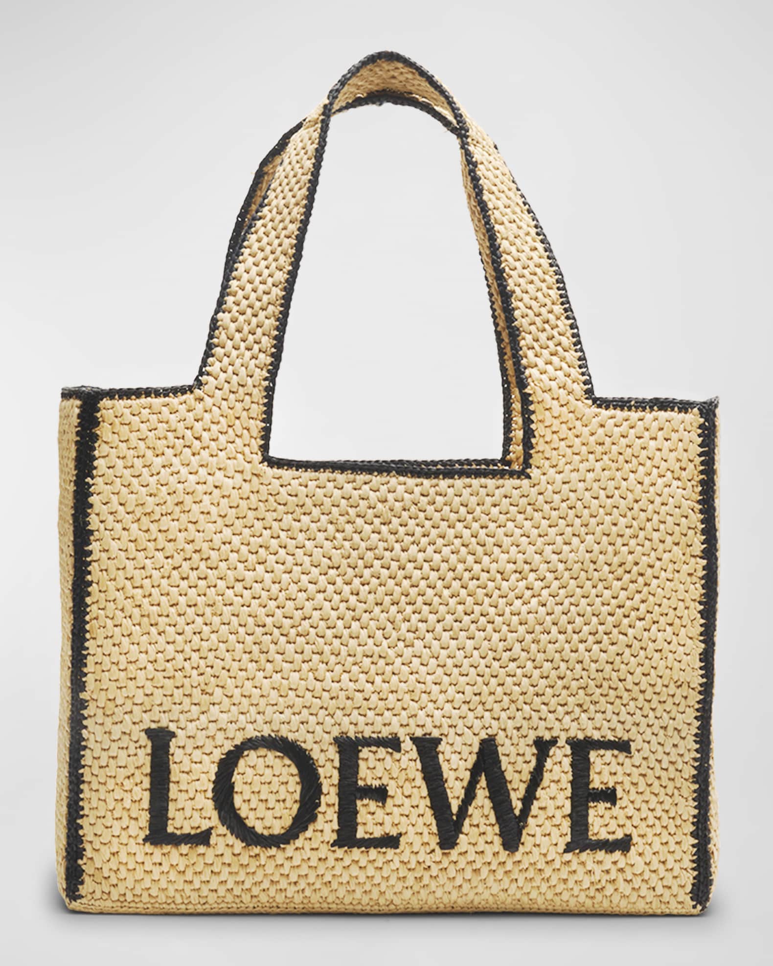 Loewe - Small Loewe Font Natural Raffia Tote