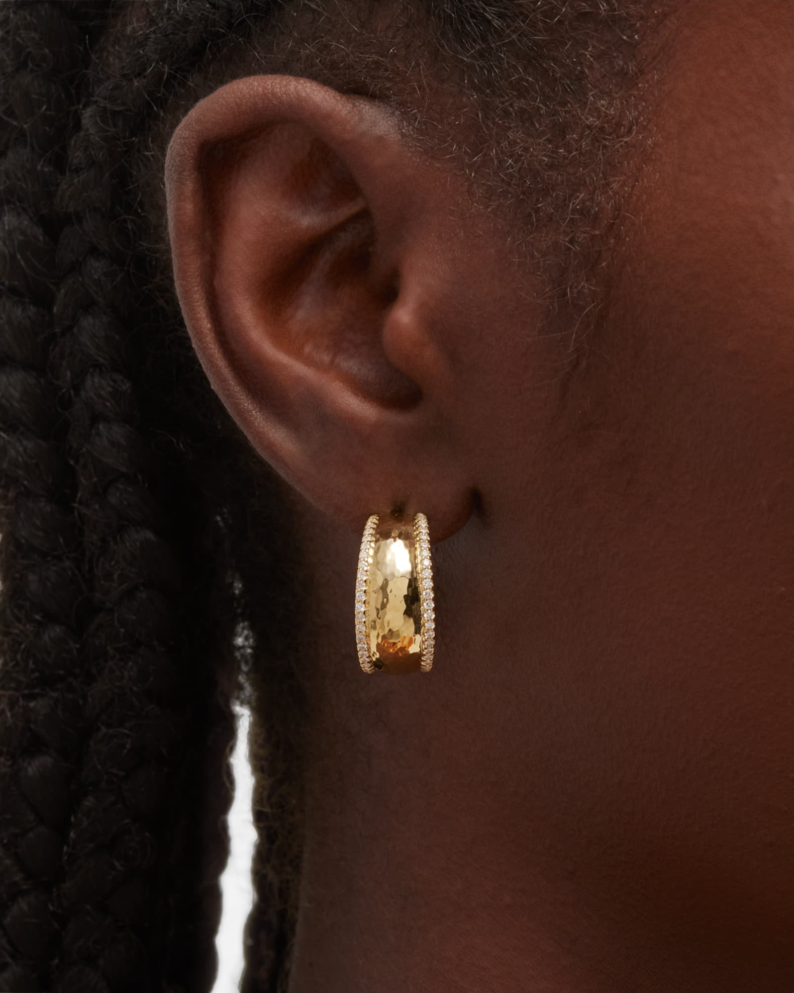 18K Stardust Goddess Hammered Dome Huggie Earrings 1