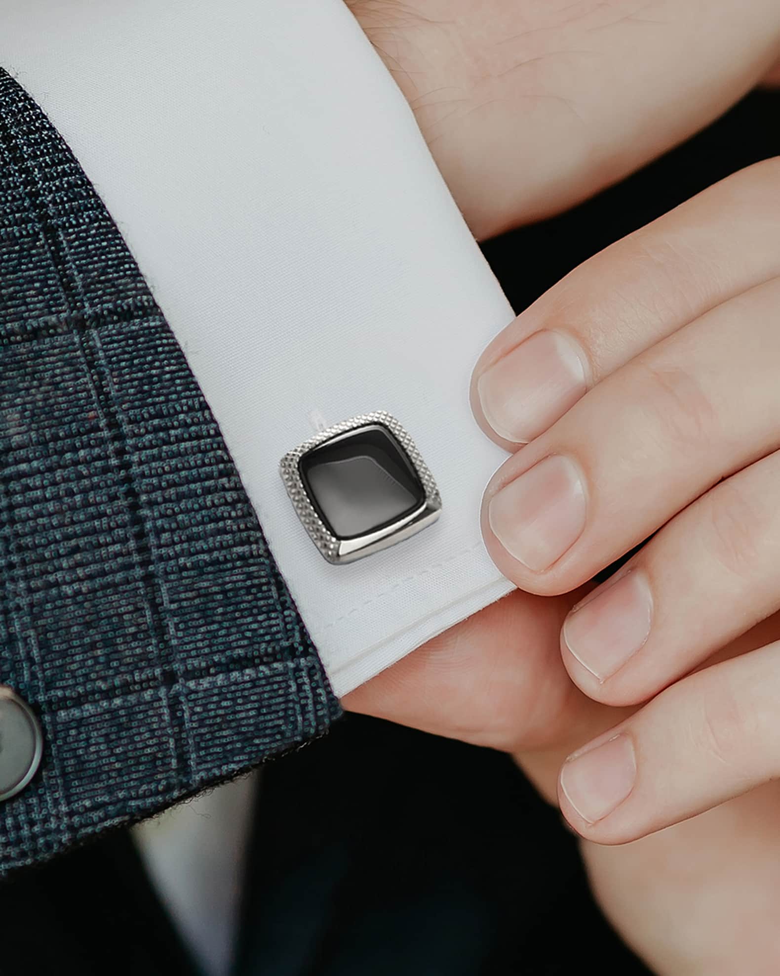 Men's Stainless Steel Black Onyx Cushion Cufflinks 1