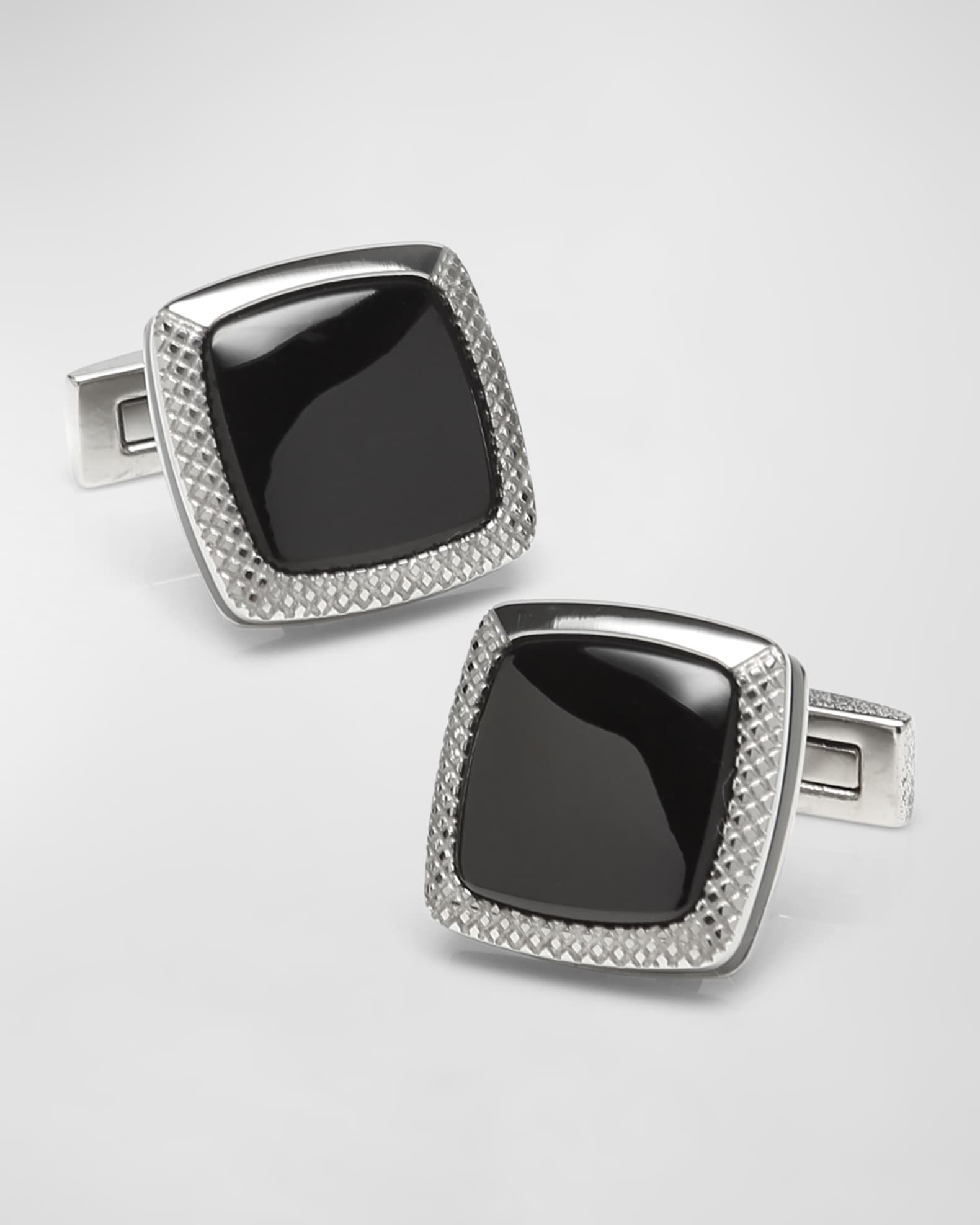 Men's Stainless Steel Black Onyx Cushion Cufflinks 0