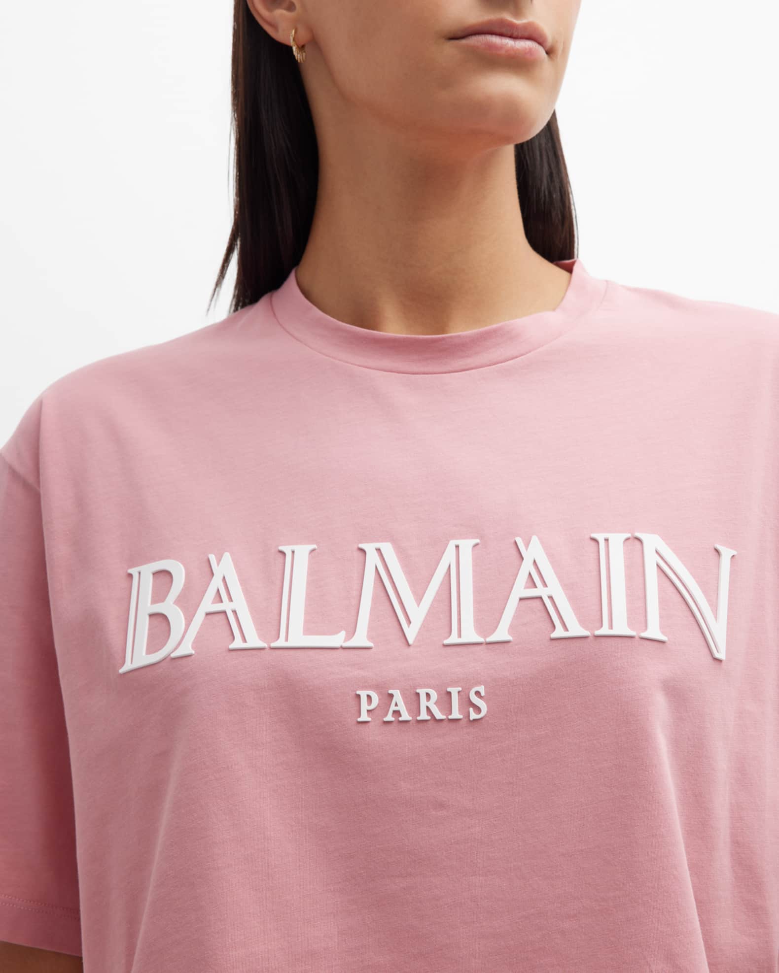 Balmain Roman Rubber Logo Crop T-Shirt | Neiman Marcus