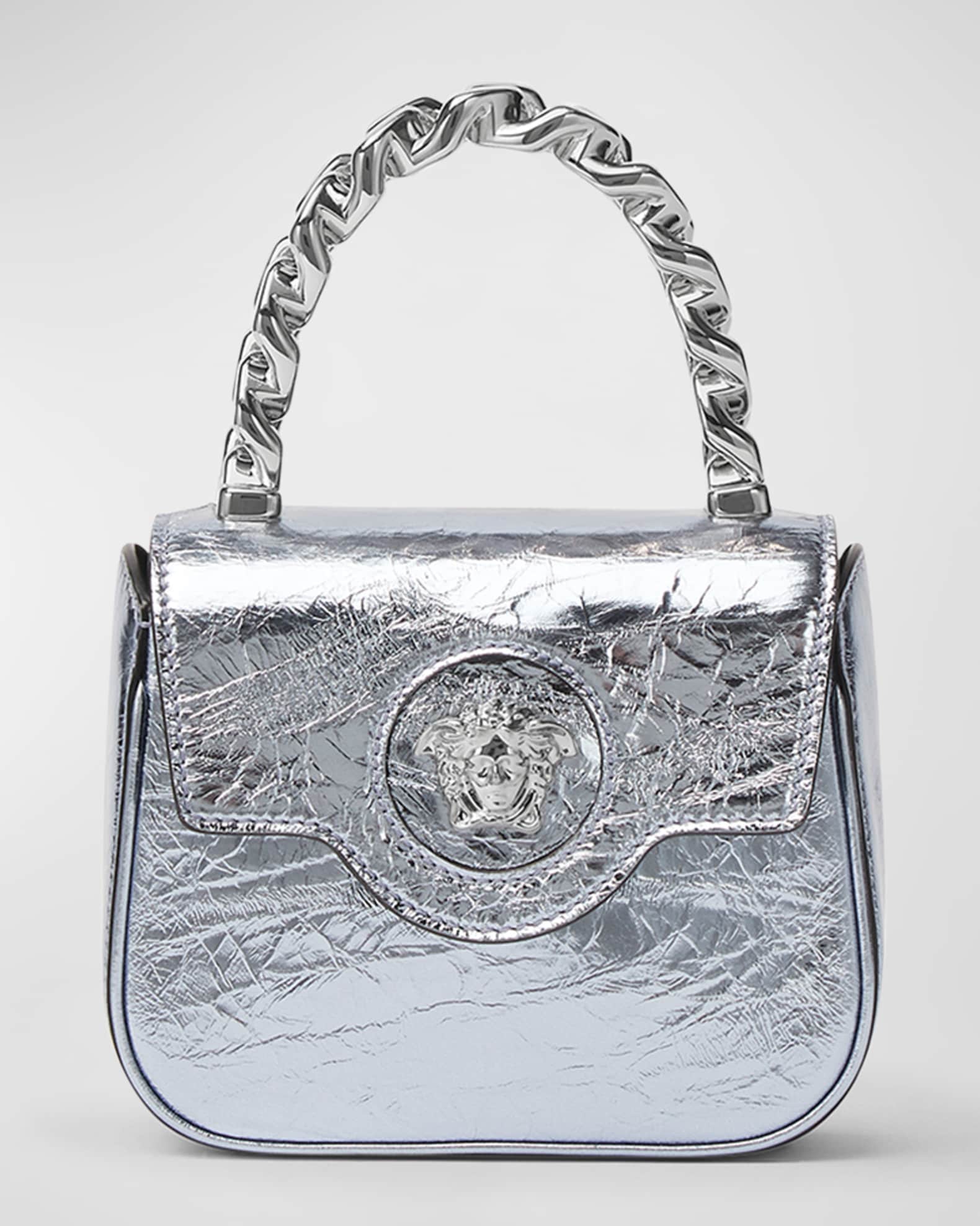 La Medusa Mini Leather Tote Bag in White - Versace