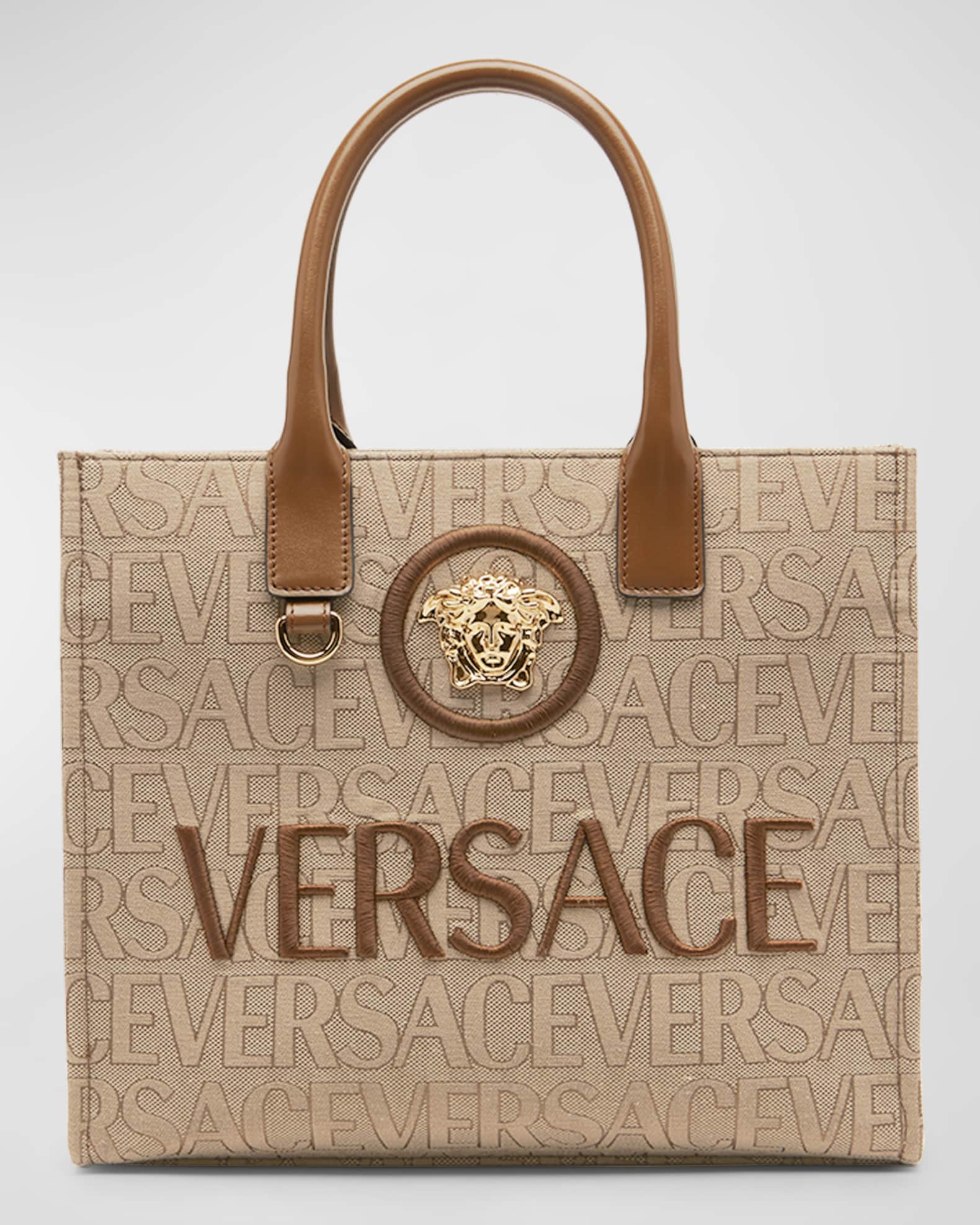 Versace La Medusa Small Logo Canvas Tote Bag | Neiman Marcus