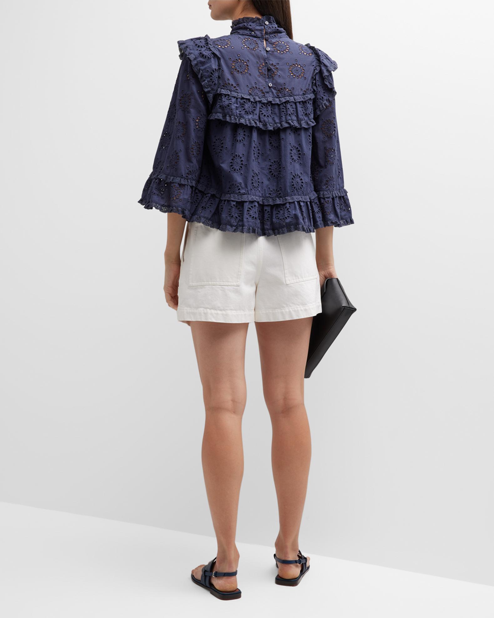 Sunlit Eyelet Embroidery Tiered Bell Sleeves Blouse