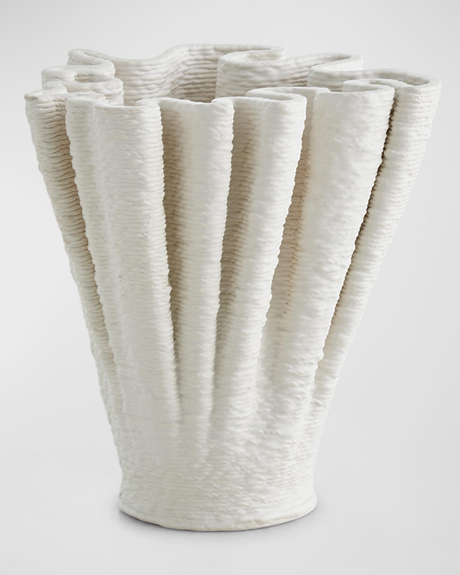 Global Views Short Ripple Printed Vase - Matte White | Neiman Marcus