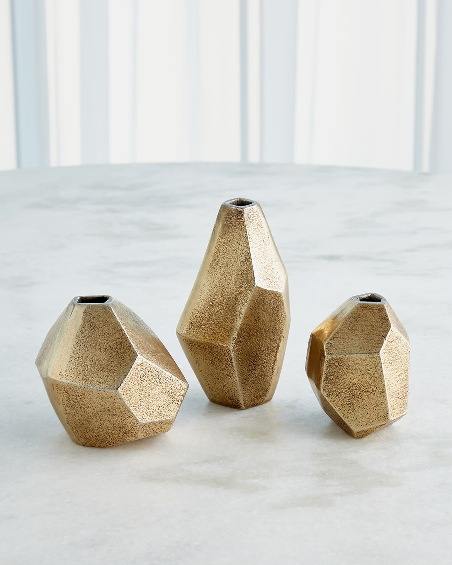 Antiqued Brass Geo Vases, Set of 3 1