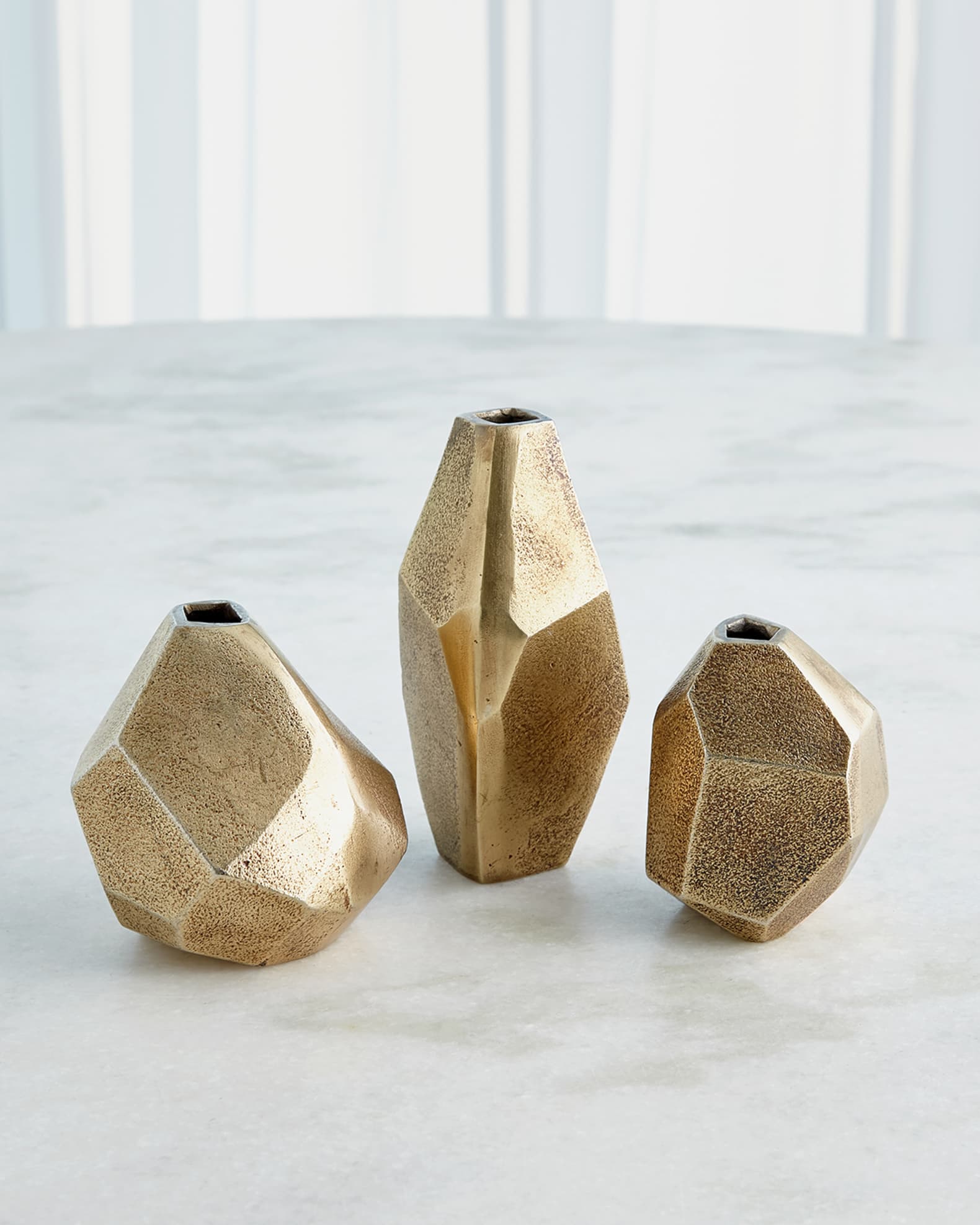 Antiqued Brass Geo Vases, Set of 3 0
