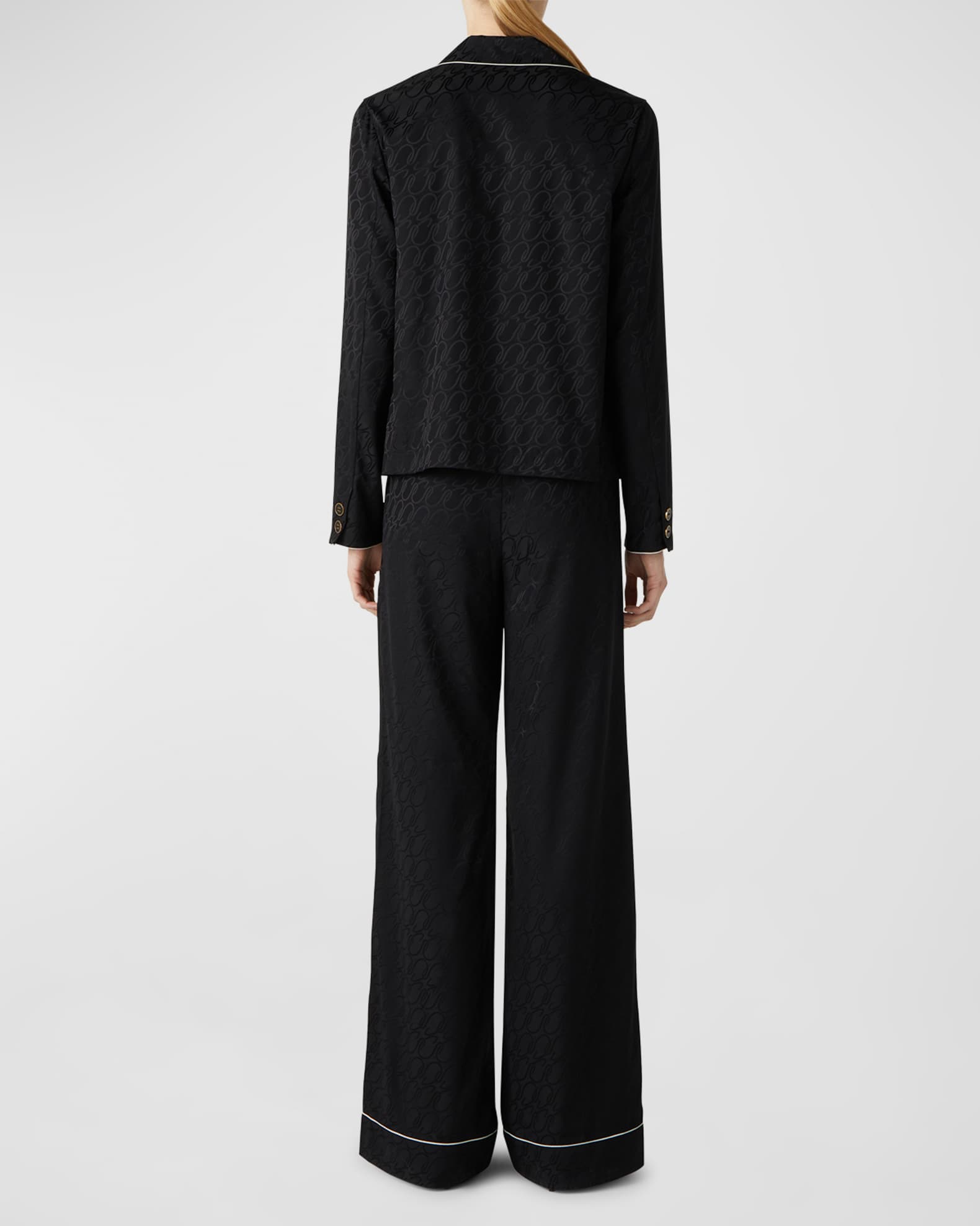 St. John Cursive Icon Stretch Silk Jacquard Pajama Shirt | Neiman Marcus