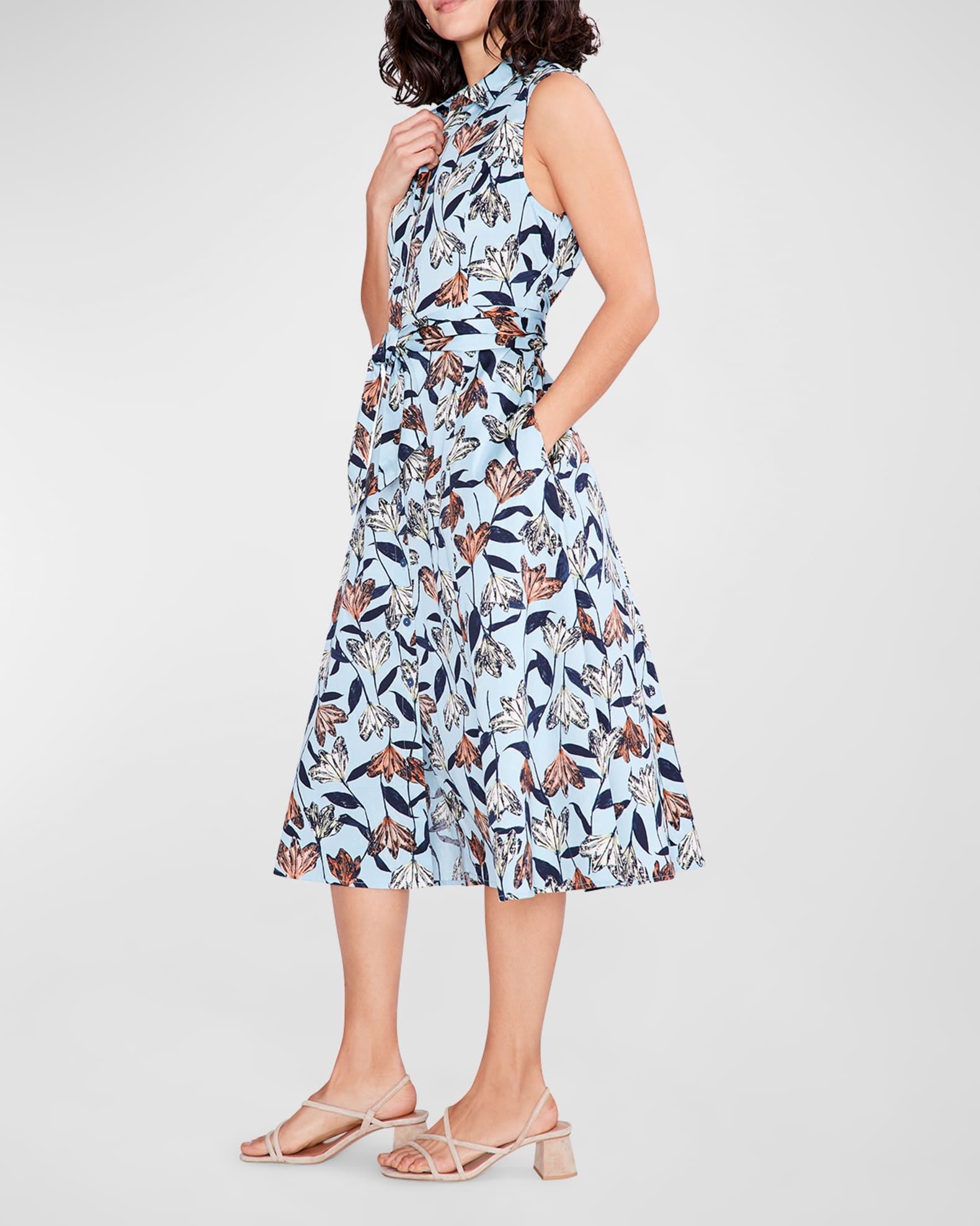 NIC+ZOE Sky Blooms Sleeveless Floral-Print Shirtdress | Neiman Marcus