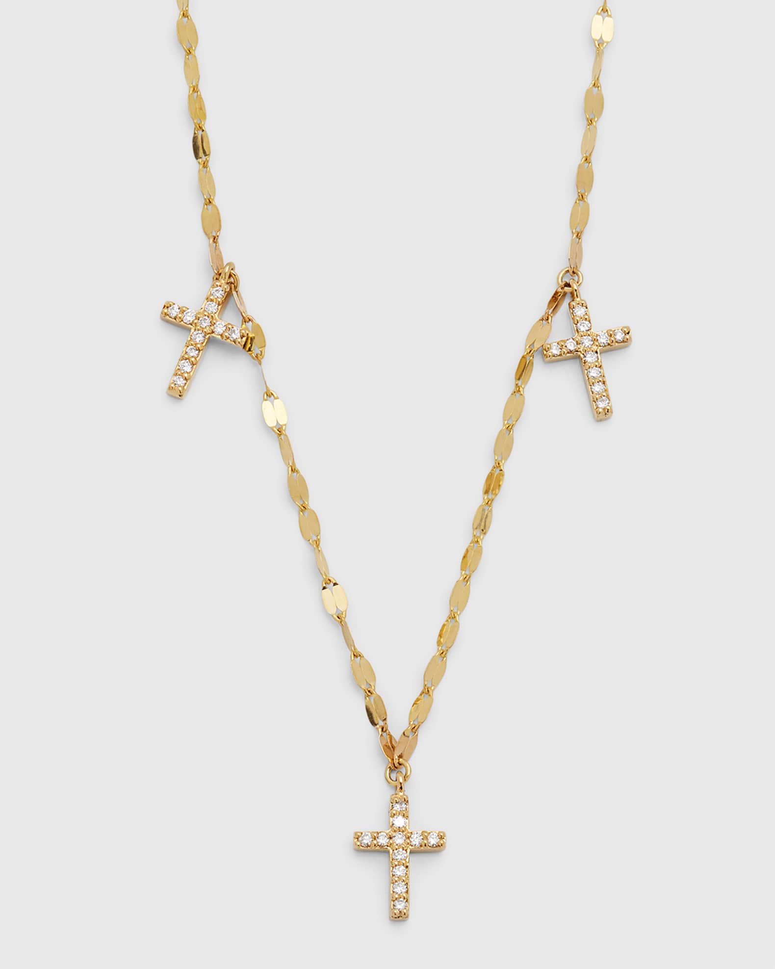 14K Yellow Gold Flawless Triple Mini Cross Charm Necklace  0