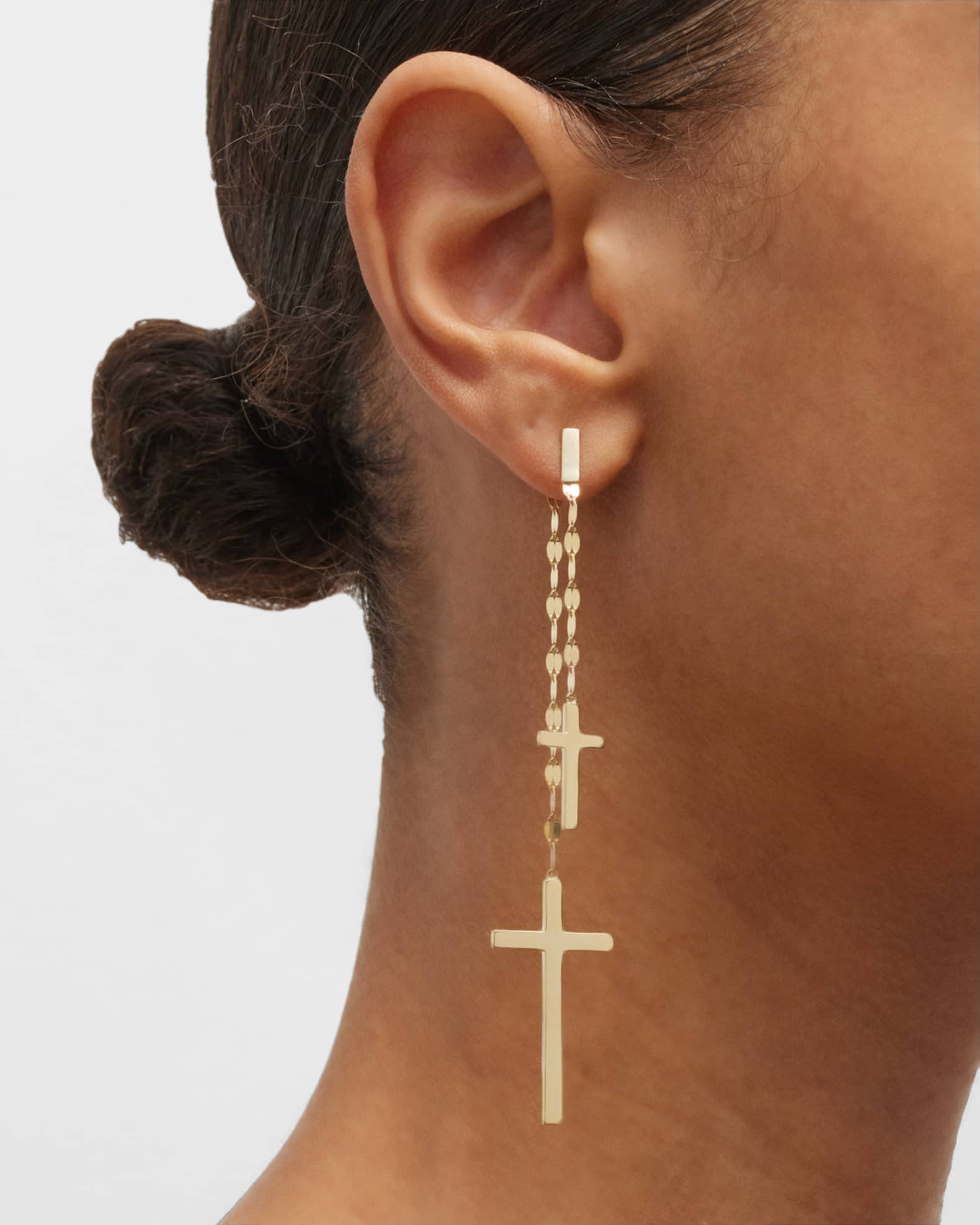 LANA 14K Yellow Gold Double Cross Mega Gloss Blake Front Back Linear Earrings Neiman Marcus