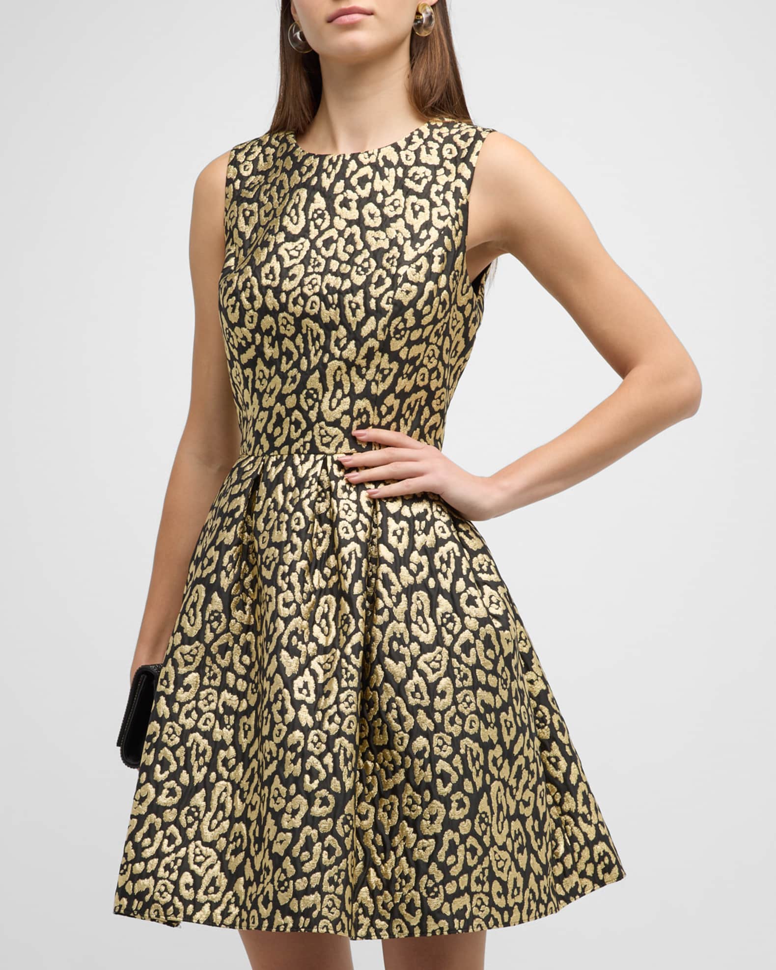 Carolina Herrera Metallic Leopard Brocade Fit-&-Flare Sleeveless 