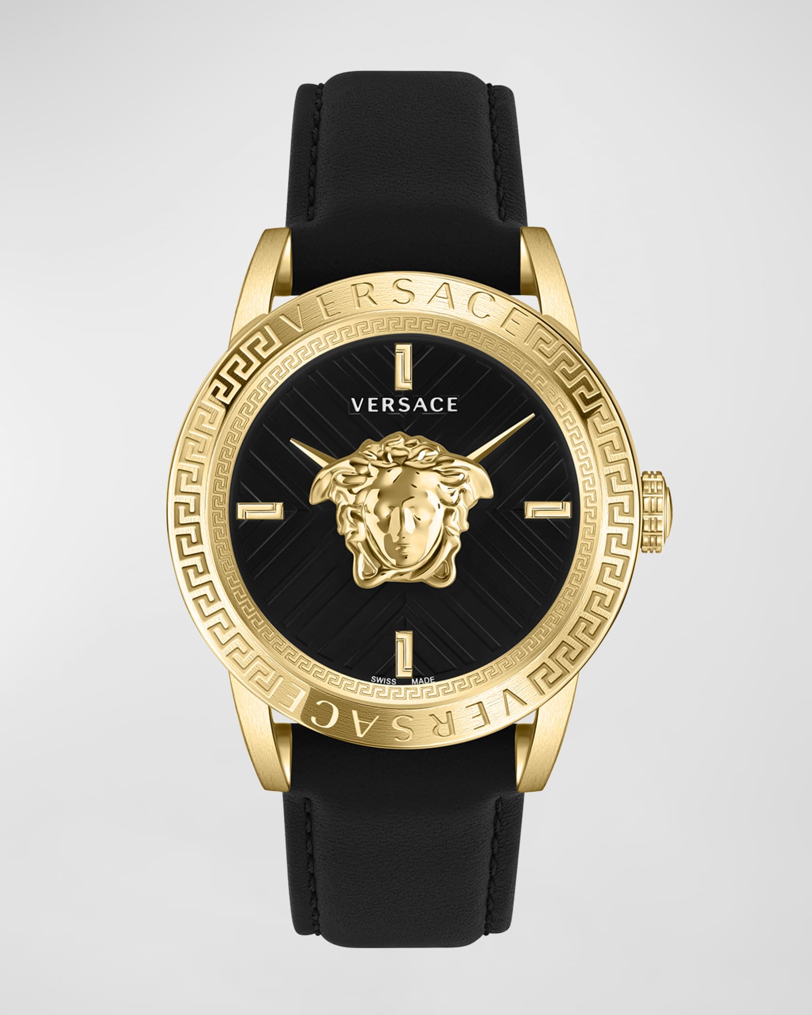 2024新作モデル Versace Men's V-Code Medusa Head Leather Strap Watch, 43mm その他
