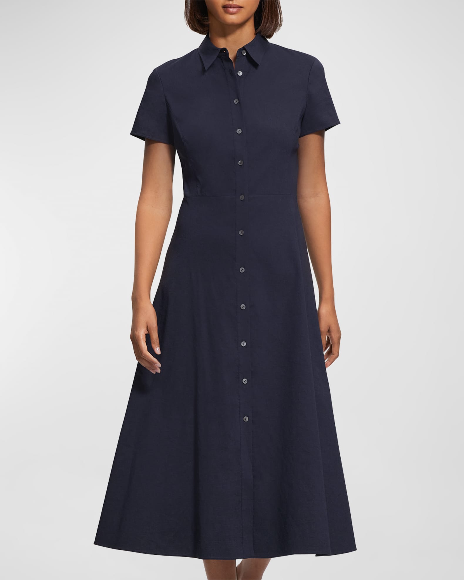 Theory Short-Sleeve Linen-Blend Midi Shirtdress | Neiman Marcus
