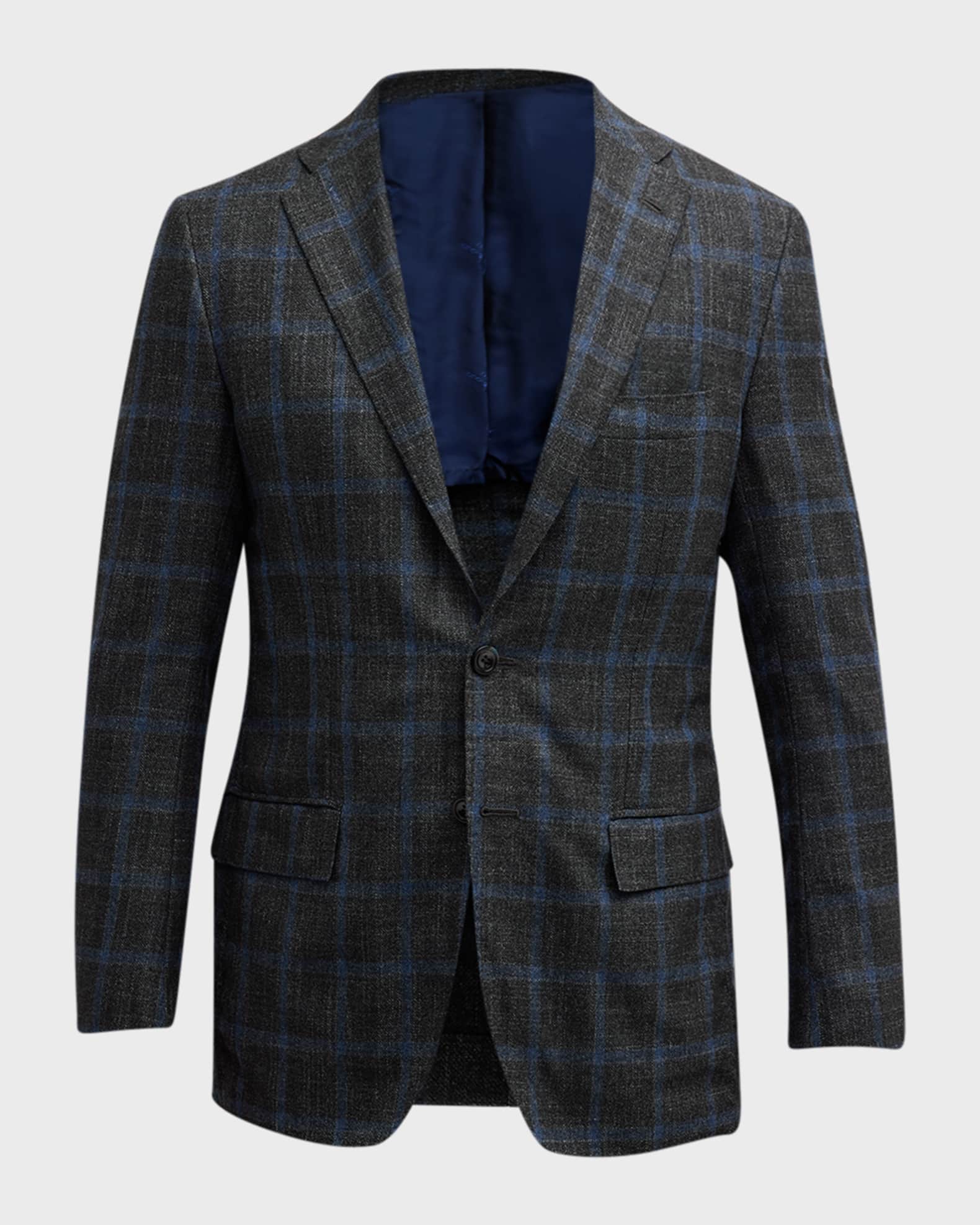 Kiton Men's Windowpane Wool-Blend Sport Coat | Neiman Marcus