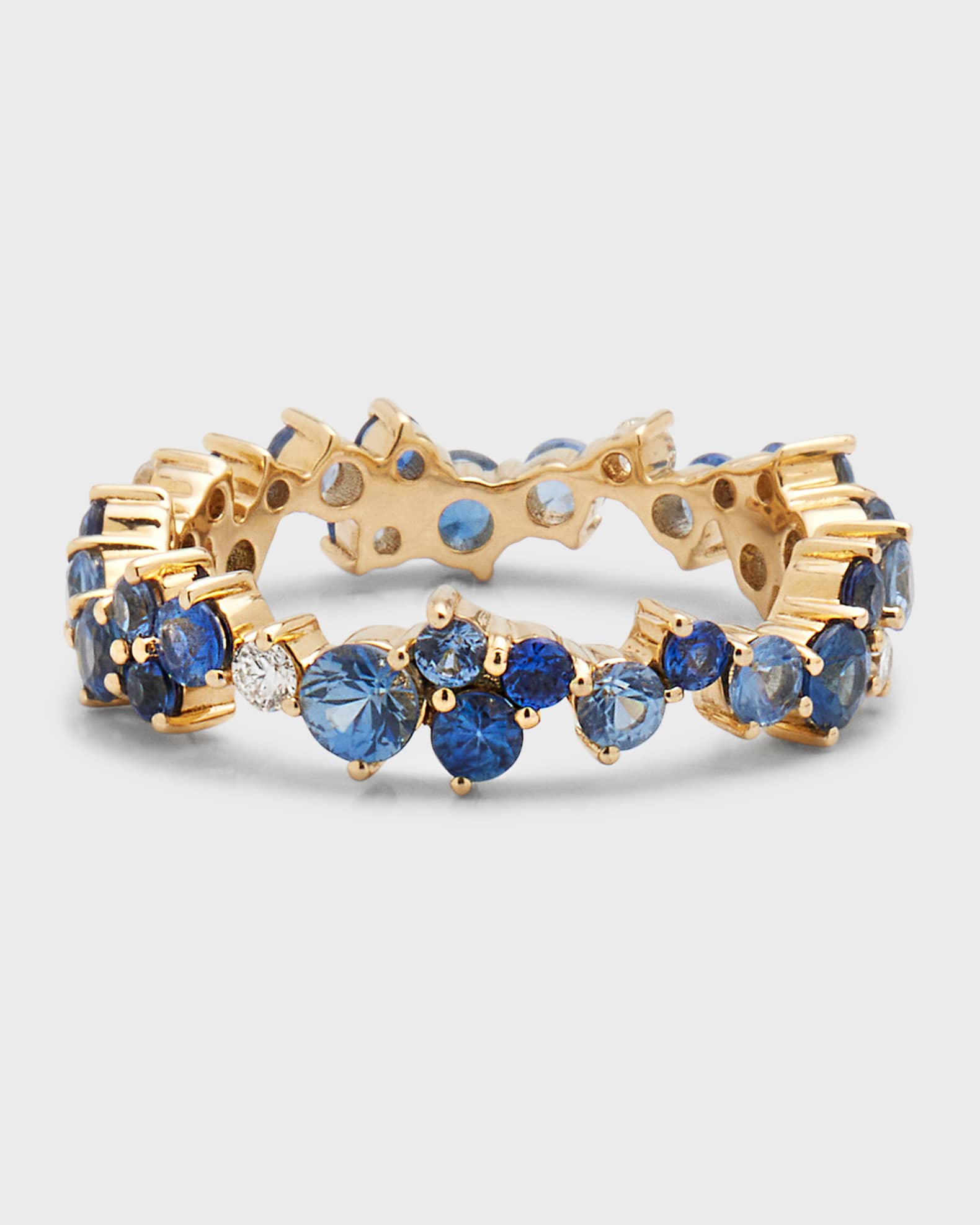 14K Yellow Gold Sapphire Statement Eternity Ring, Size 6.5 0