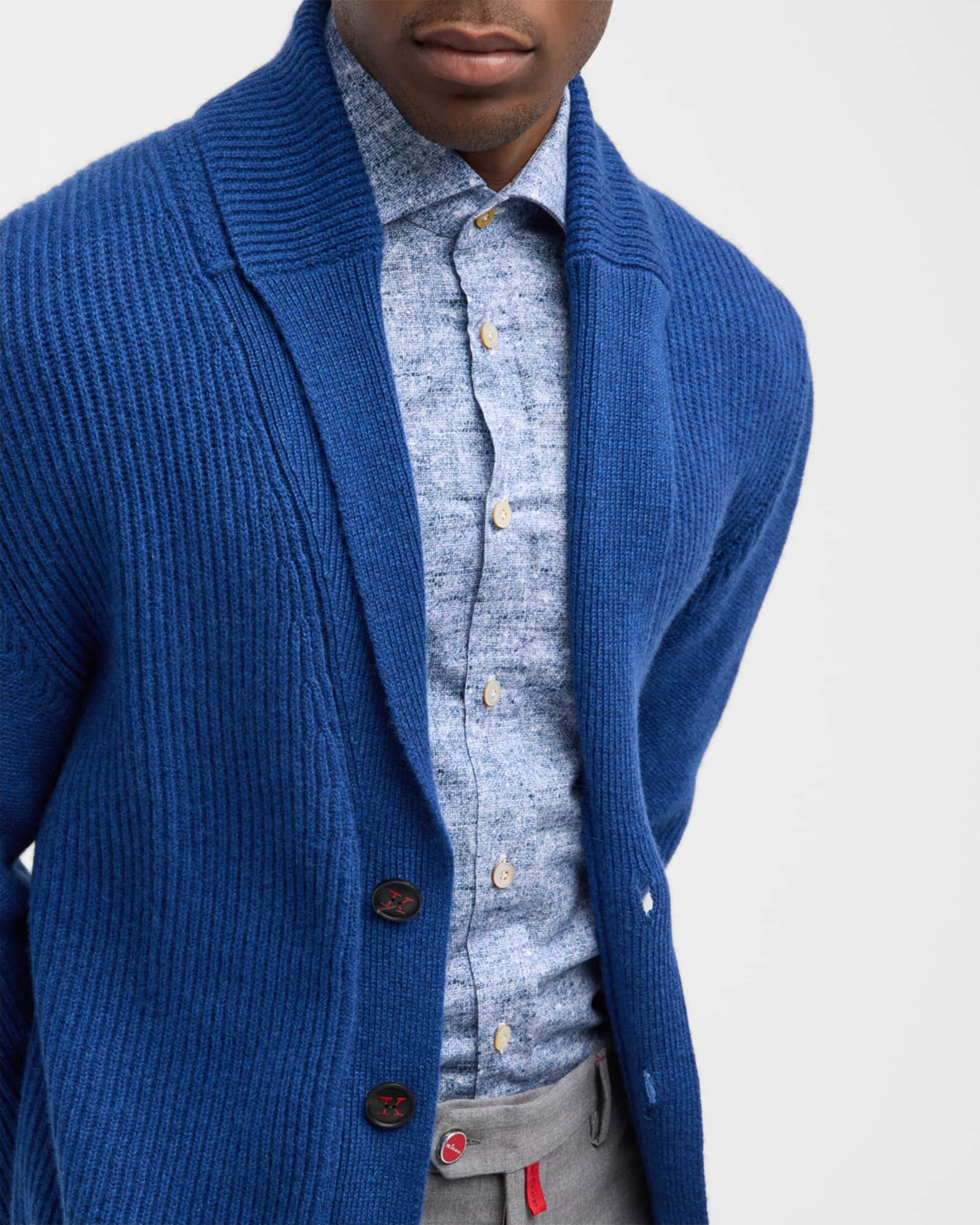 Kiton Men's Ribbed Cashmere Cardigan Sweater | Neiman Marcus