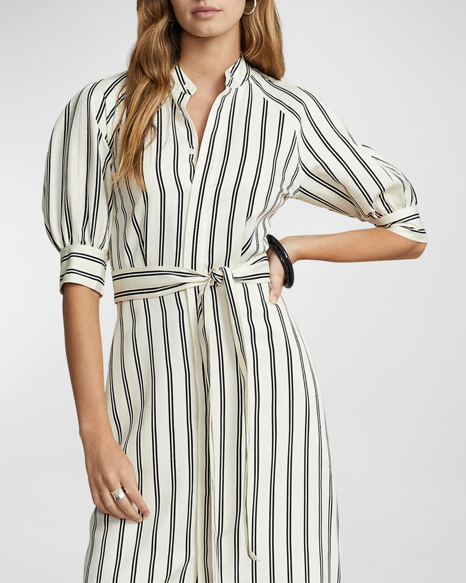 Polo Ralph Lauren Striped Mulberry Silk Midi Dress Neiman Marcus