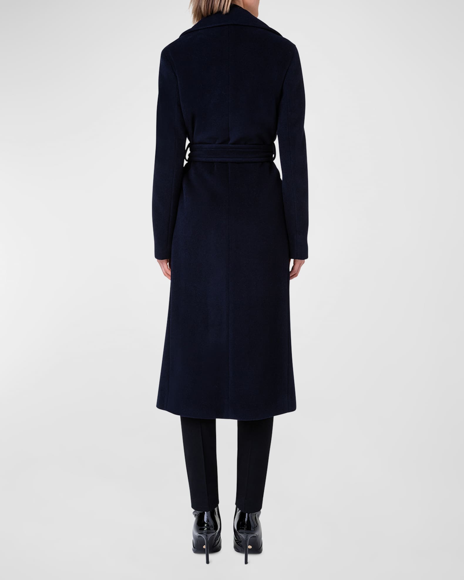 Akris punto Belted Wool-Cashmere Long Coat | Neiman Marcus
