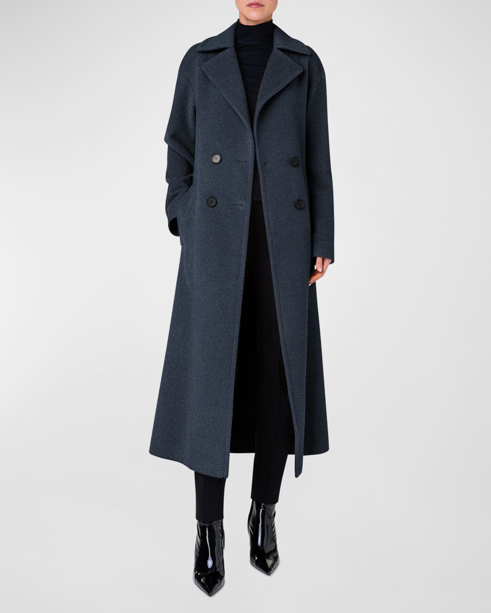 Akris punto Long Double-Breast Belted Wool-Cashmere Coat | Neiman Marcus