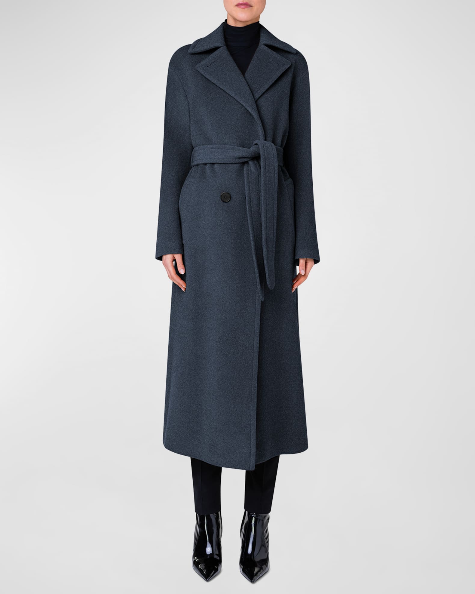 Akris punto Long Double-Breast Belted Wool-Cashmere Coat | Neiman Marcus