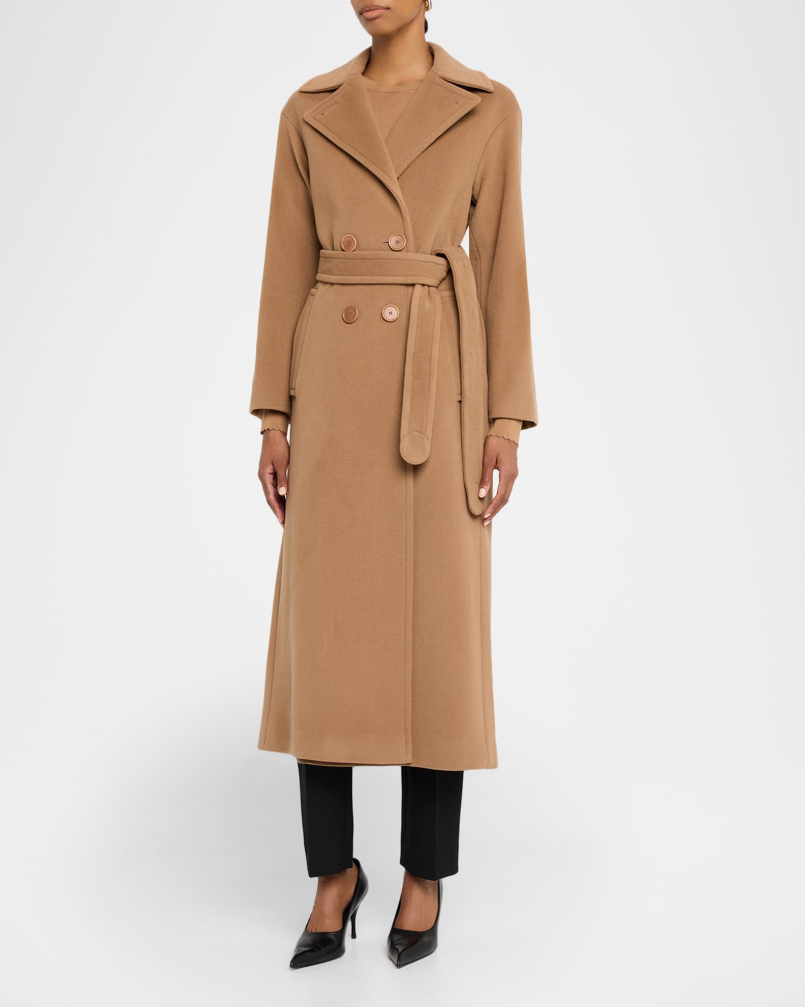 Akris punto Long Double-Breast Belted Wool-Cashmere Coat | Neiman