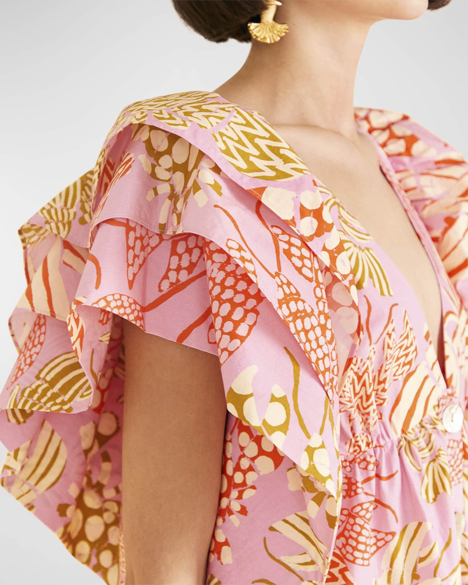 Farm Rio Mixed Lobsters ButtonFront Mini Dress Neiman Marcus