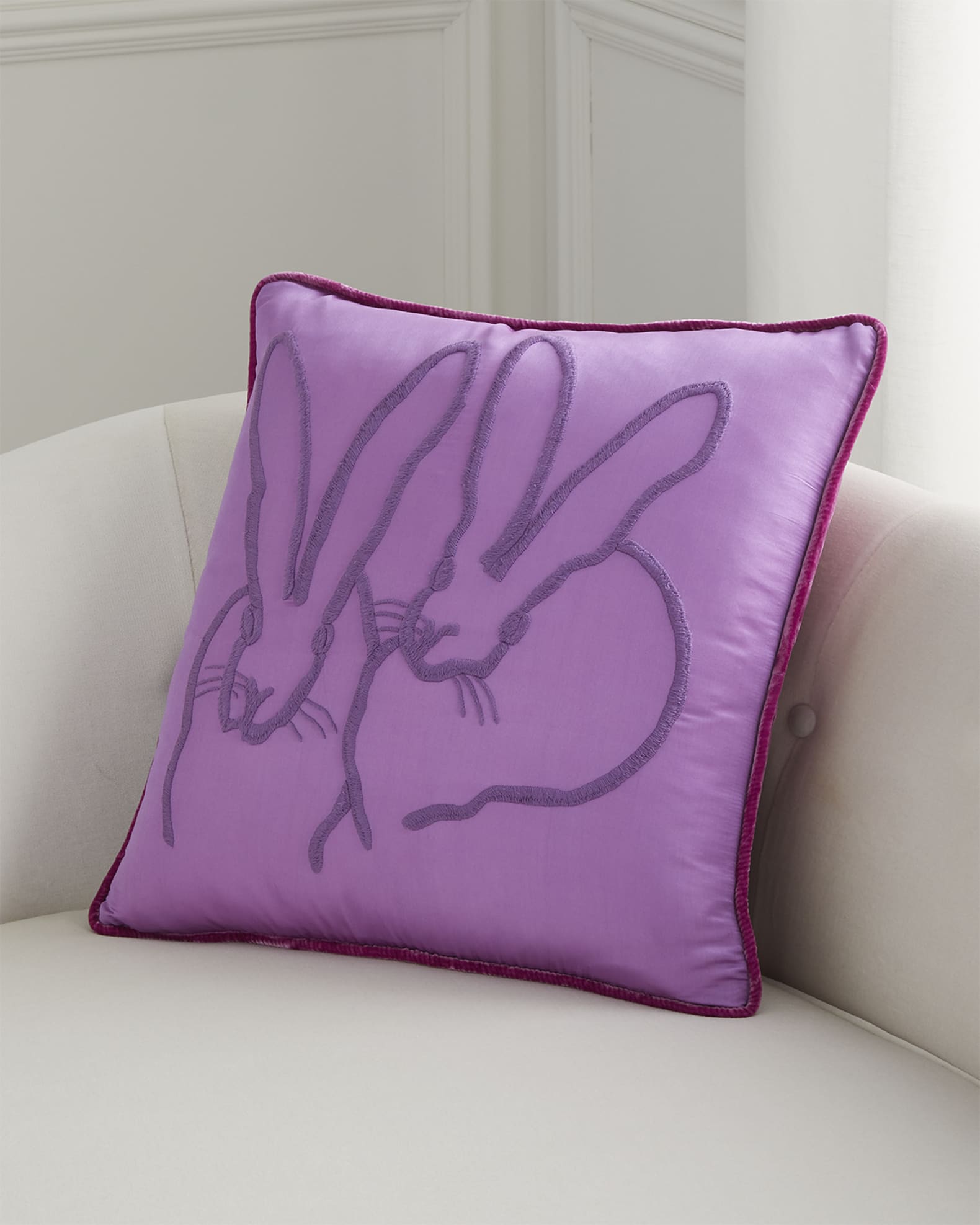 Hand-Embroidered Silk 2 Bunny Pillow 0