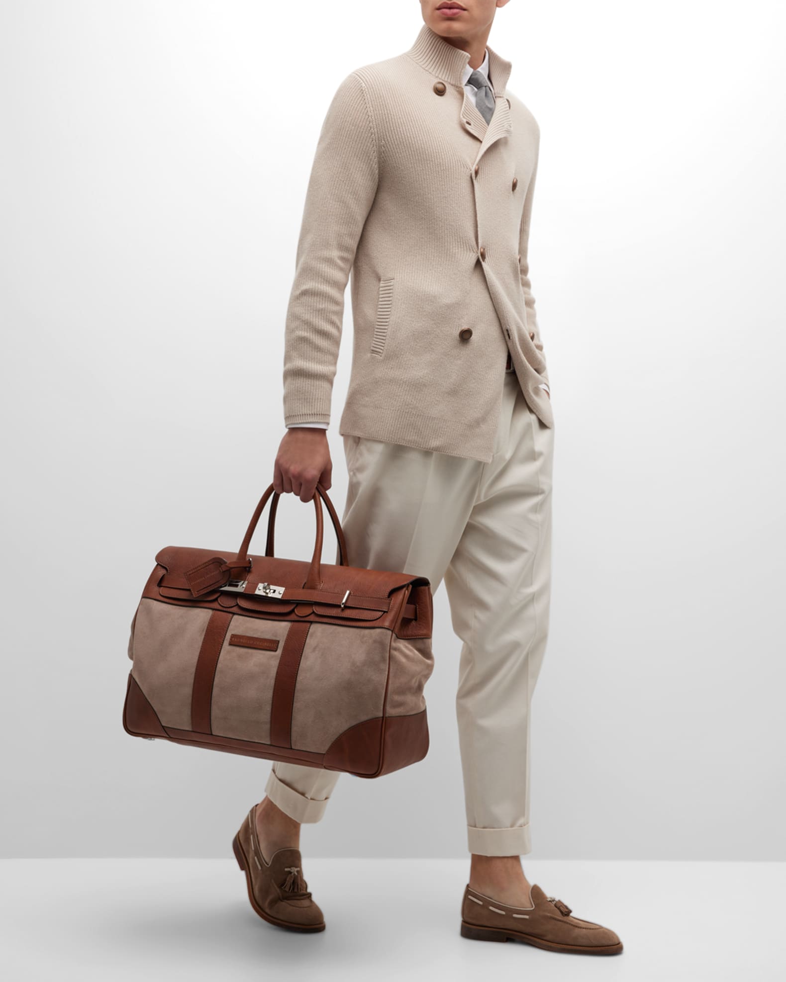 Brunello Cucinelli Men's Country Suede Leather Duffel Bag | Neiman Marcus