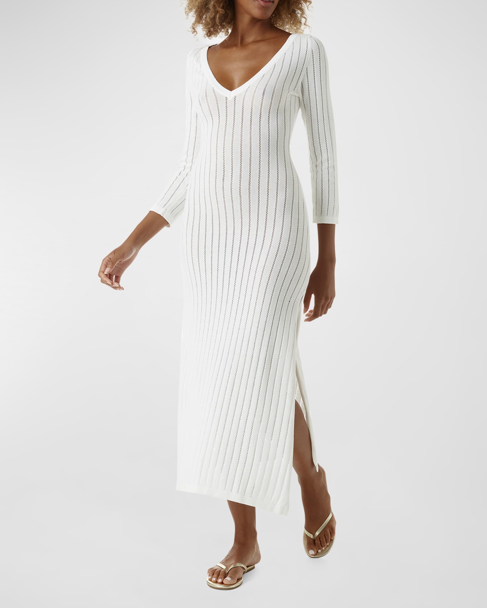 MELISSA ODABASH Women Jada White Long Lace Up Knit Dress