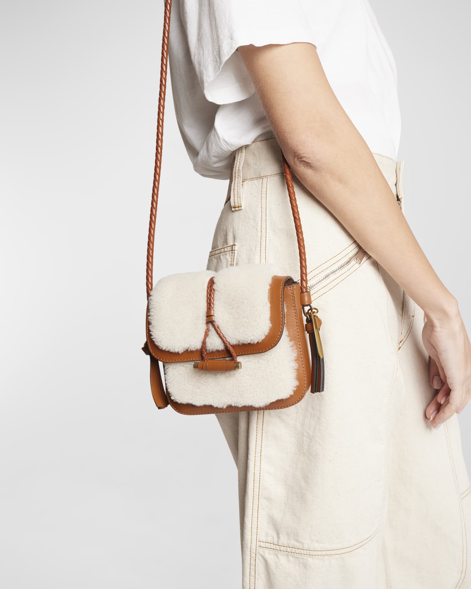 Isabel Marant Vigo Shearling Saddle Crossbody Bag Neiman Marcus