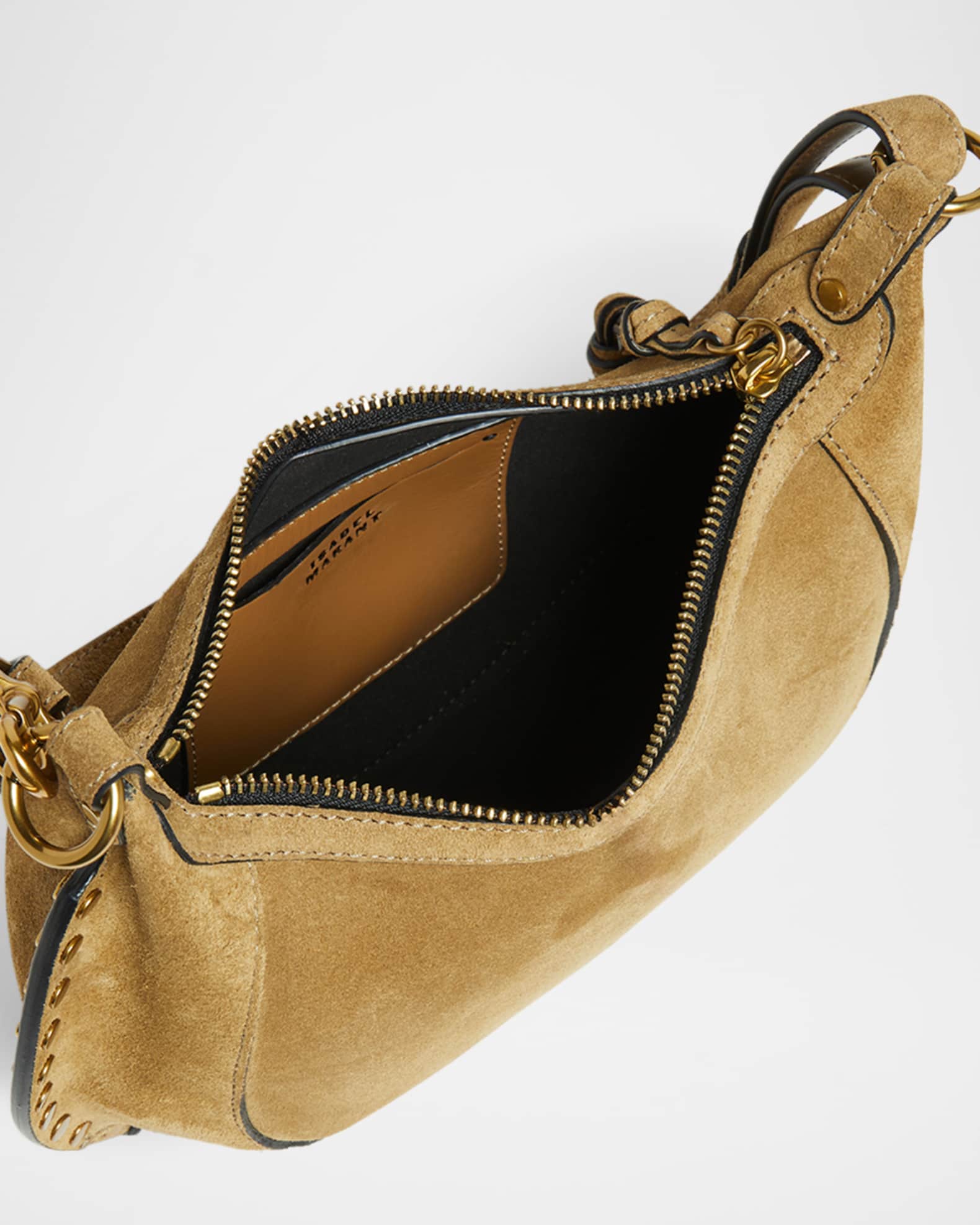 Isabel Marant Oskan Moon Studded Suede Shoulder Bag | Neiman