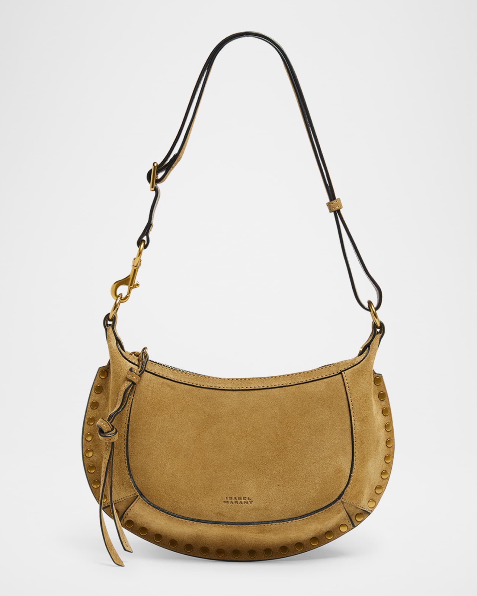 Isabel Marant Oskan Moon Studded Suede Shoulder Bag | Neiman