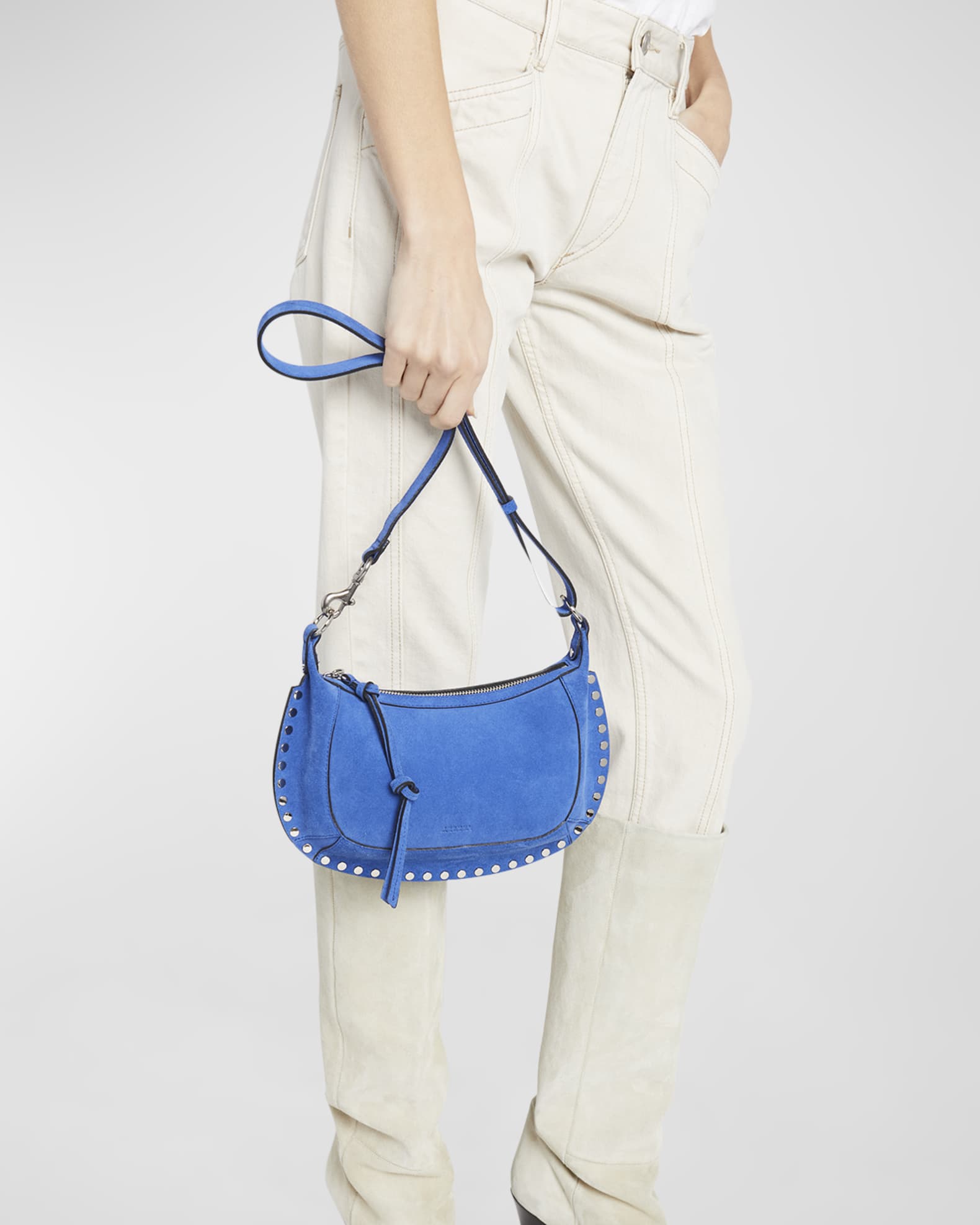 Isabel Marant Oskan Moon Studded Suede Shoulder Bag | Neiman Marcus