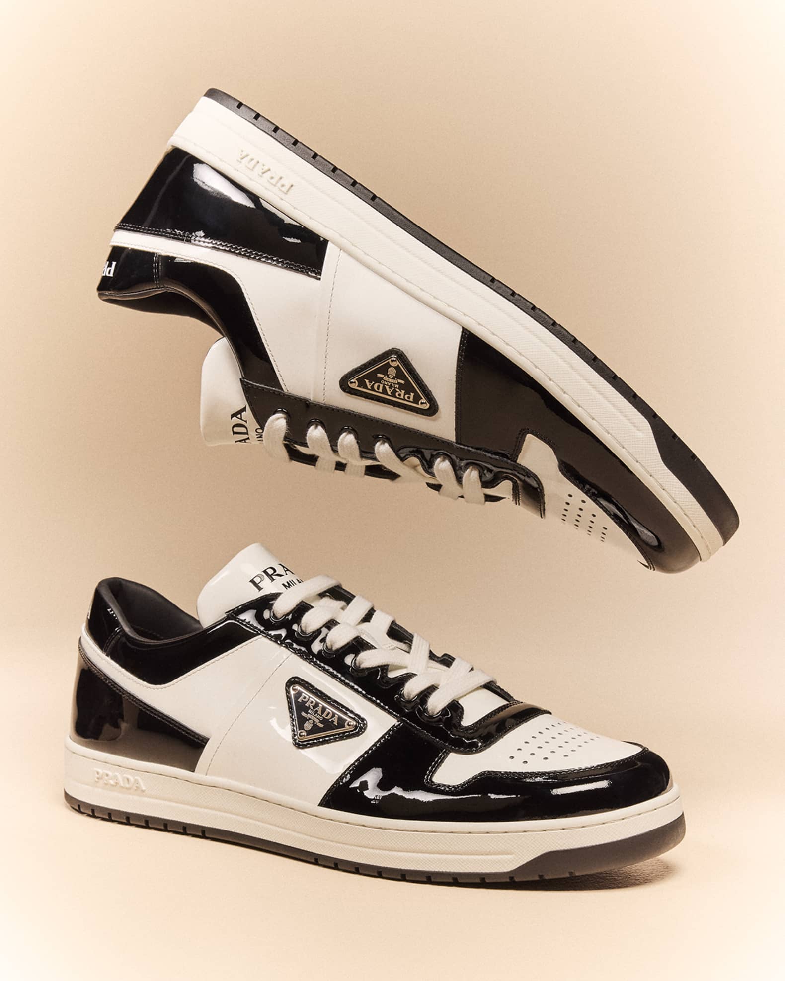 Prada Men's Downtown Patent Leather Low-Top Sneakers