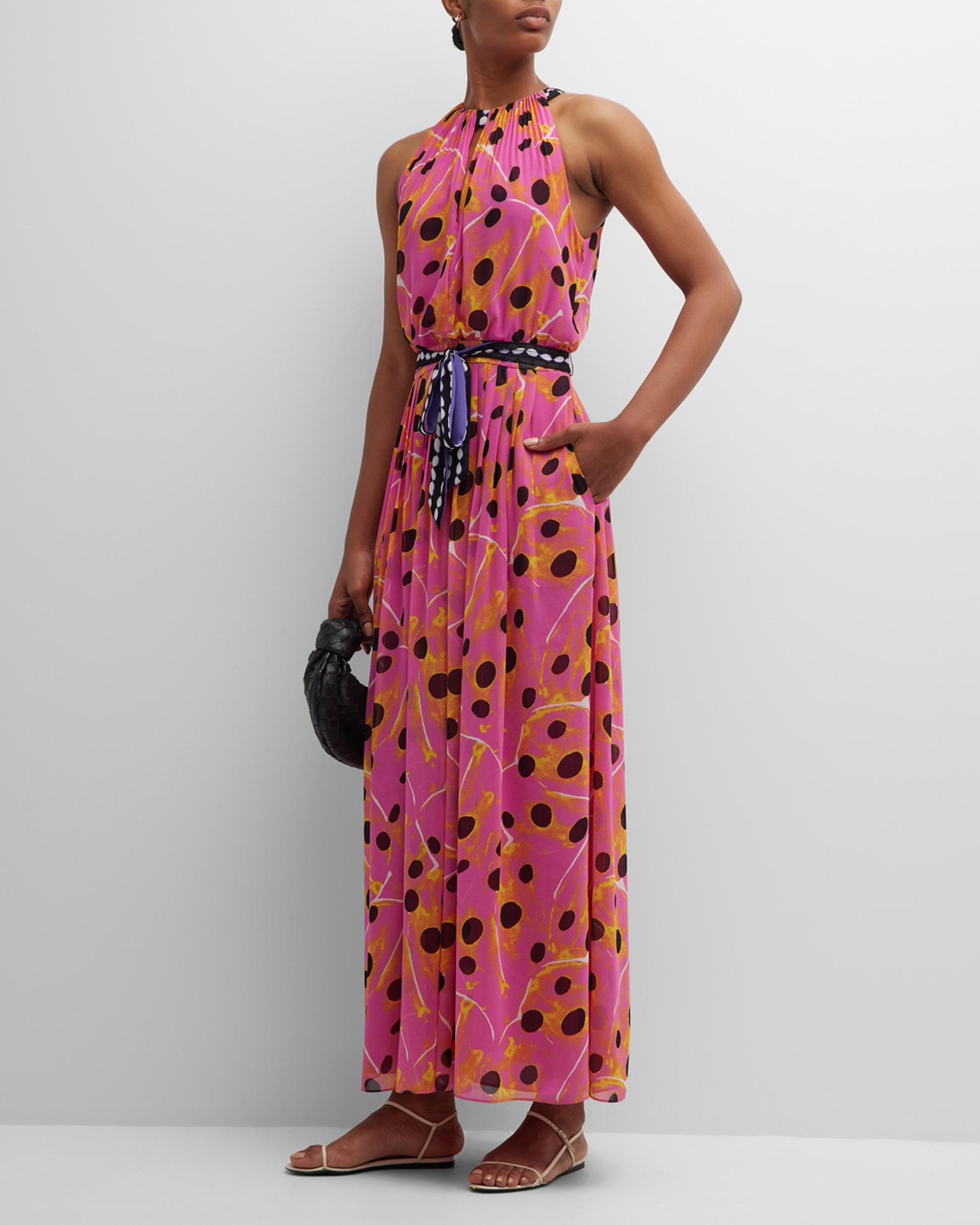 Robe Maxi En Soie Imprimé Animalier Diane Von Furstenberg DVF Noah - Taille 0, Noir Et Blanc, Sans Manches Avec Attache Nuque