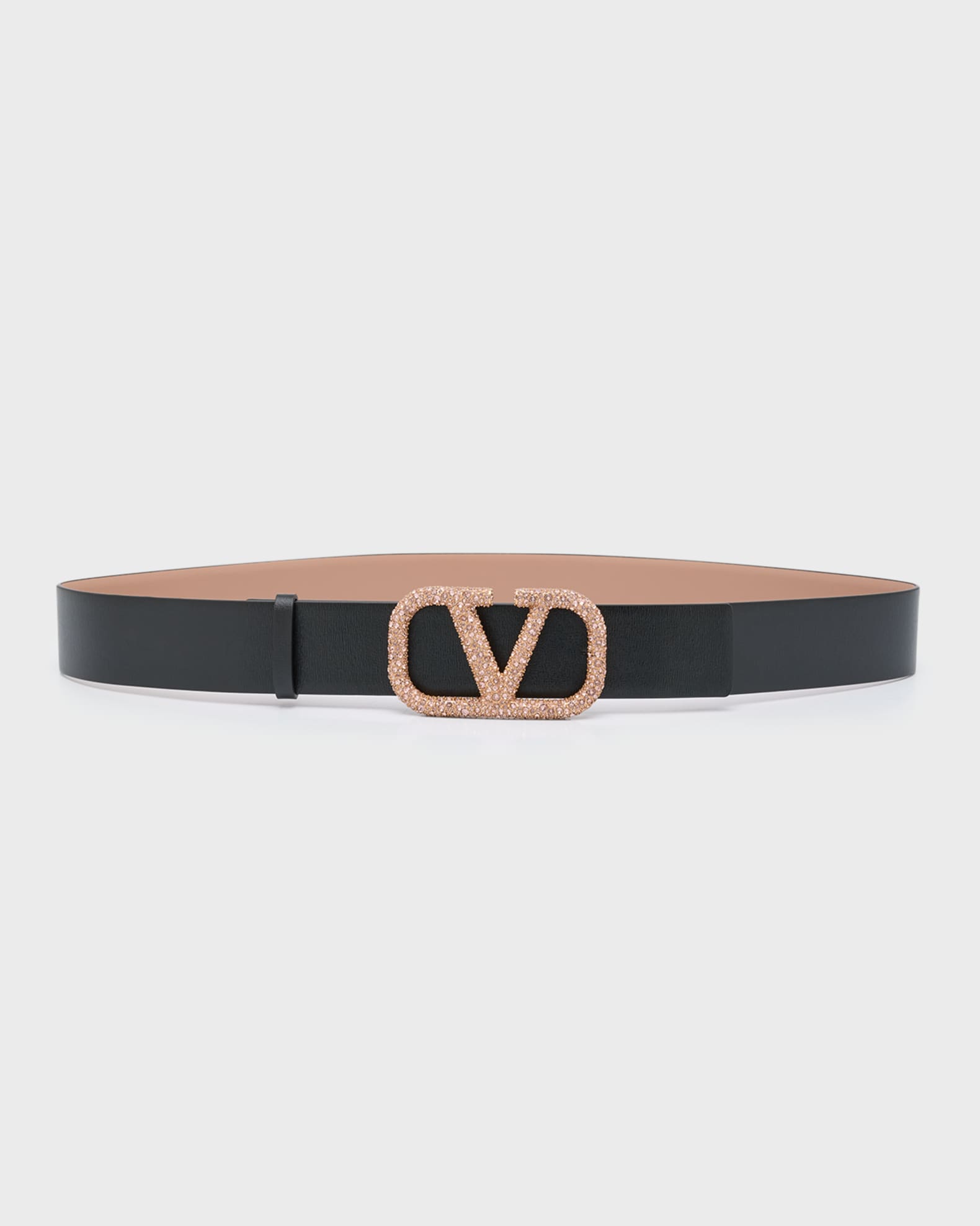 Valentino Crystal-Embellished V-Logo Leather Belt