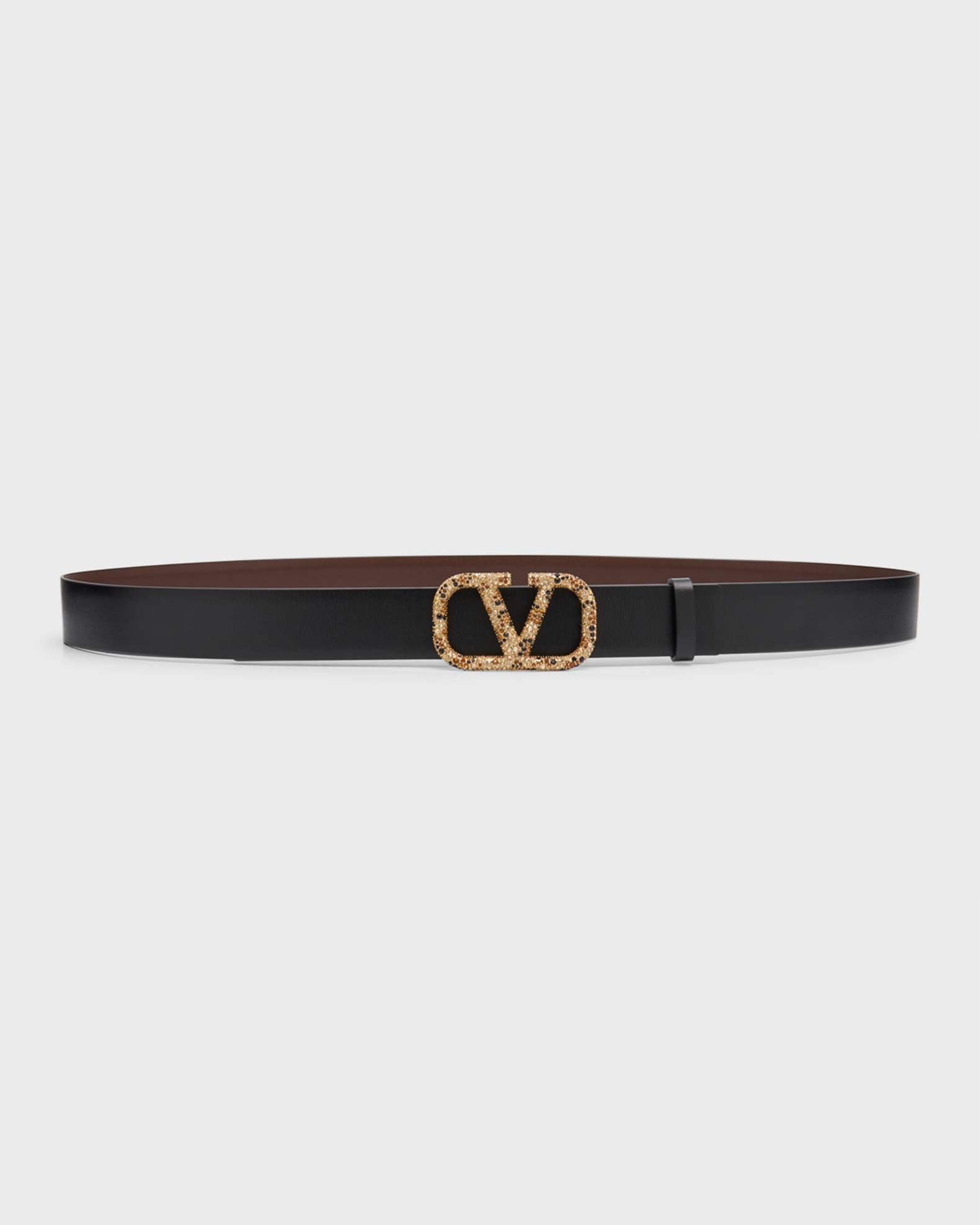 Valentino Garavani Crystal V-Logo Leather Belt