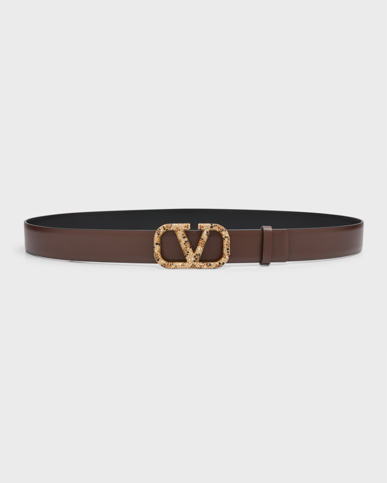 Valentino Garavani Crystal V-Logo Leather Belt | Neiman Marcus