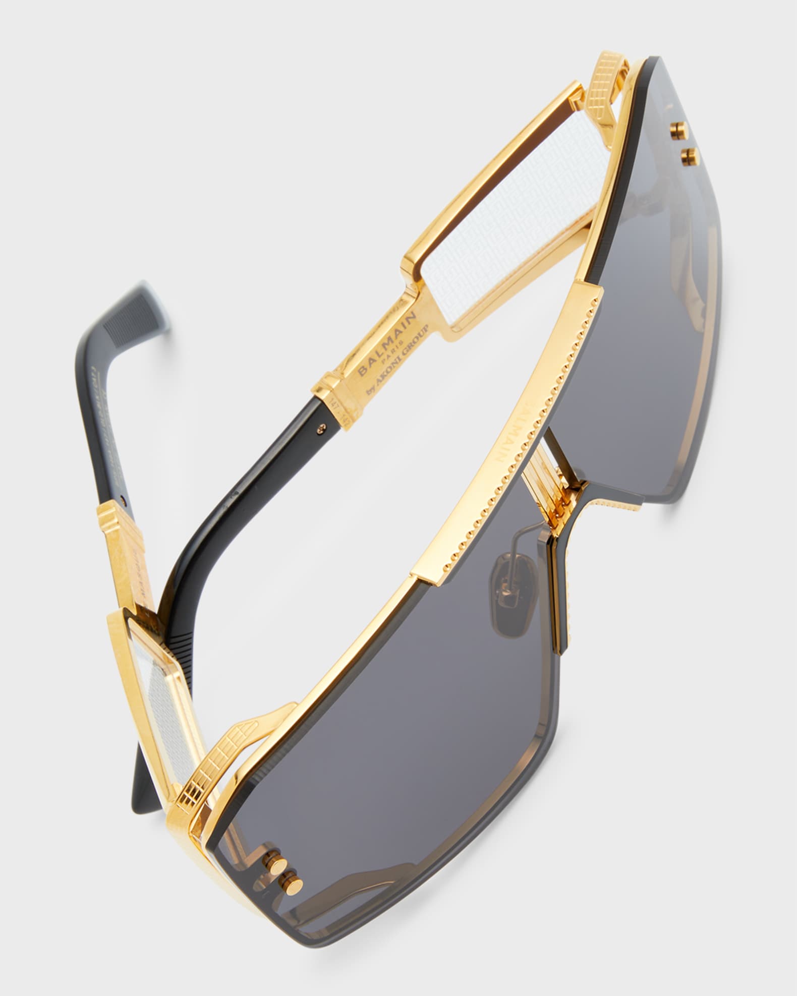 Balmain Imperial Black Acetate & Titanium Rectangle Sunglasses, Blk-Gld, Women's, Sunglasses Square Sunglasses