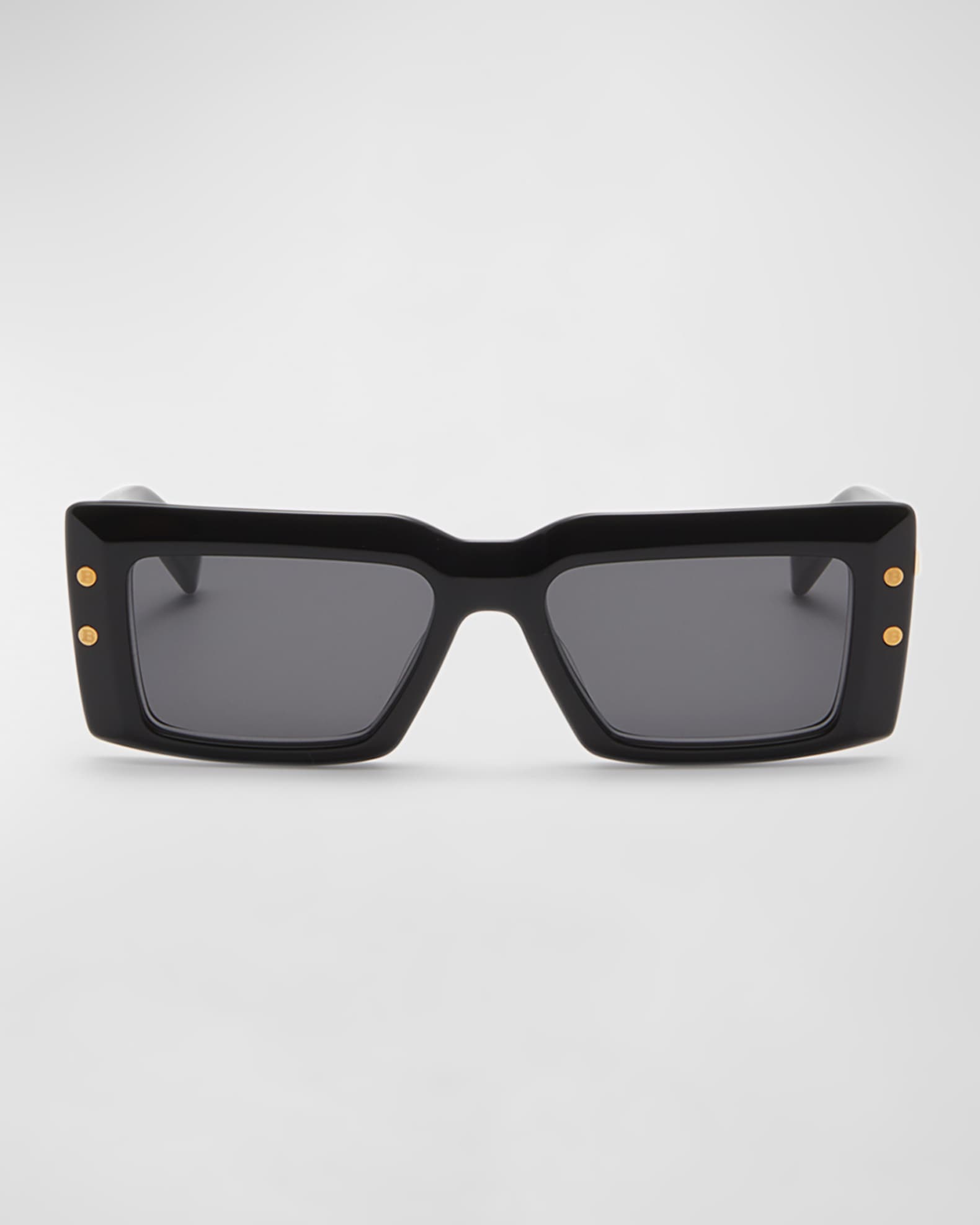 Balmain Imperial Black Acetate & Titanium Rectangle Sunglasses, Blk-Gld, Women's, Sunglasses Square Sunglasses