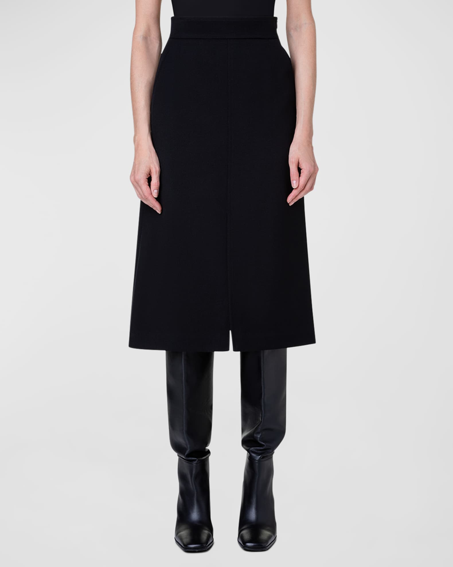 Akris punto Slit-Hem Wool Tricotine A-Line Midi Skirt | Neiman Marcus