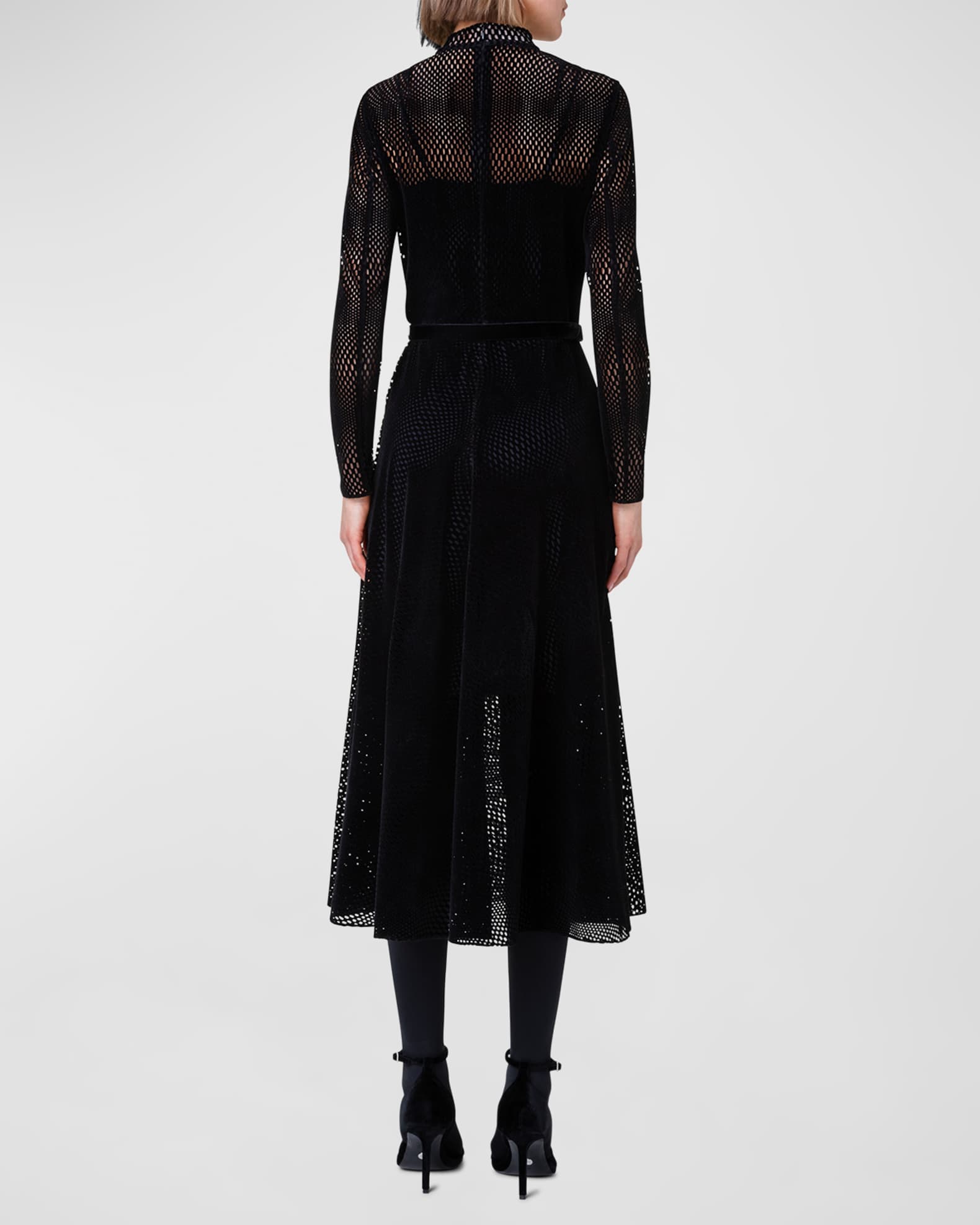 Akris punto Stand-Collar Lasercut Velvet Grid Midi Dress | Neiman Marcus