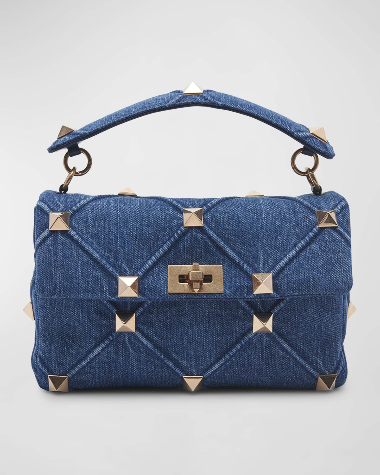 Valentino Garavani Women's Large Roman Stud The Shoulder Bag in Denim with Chain - Denim