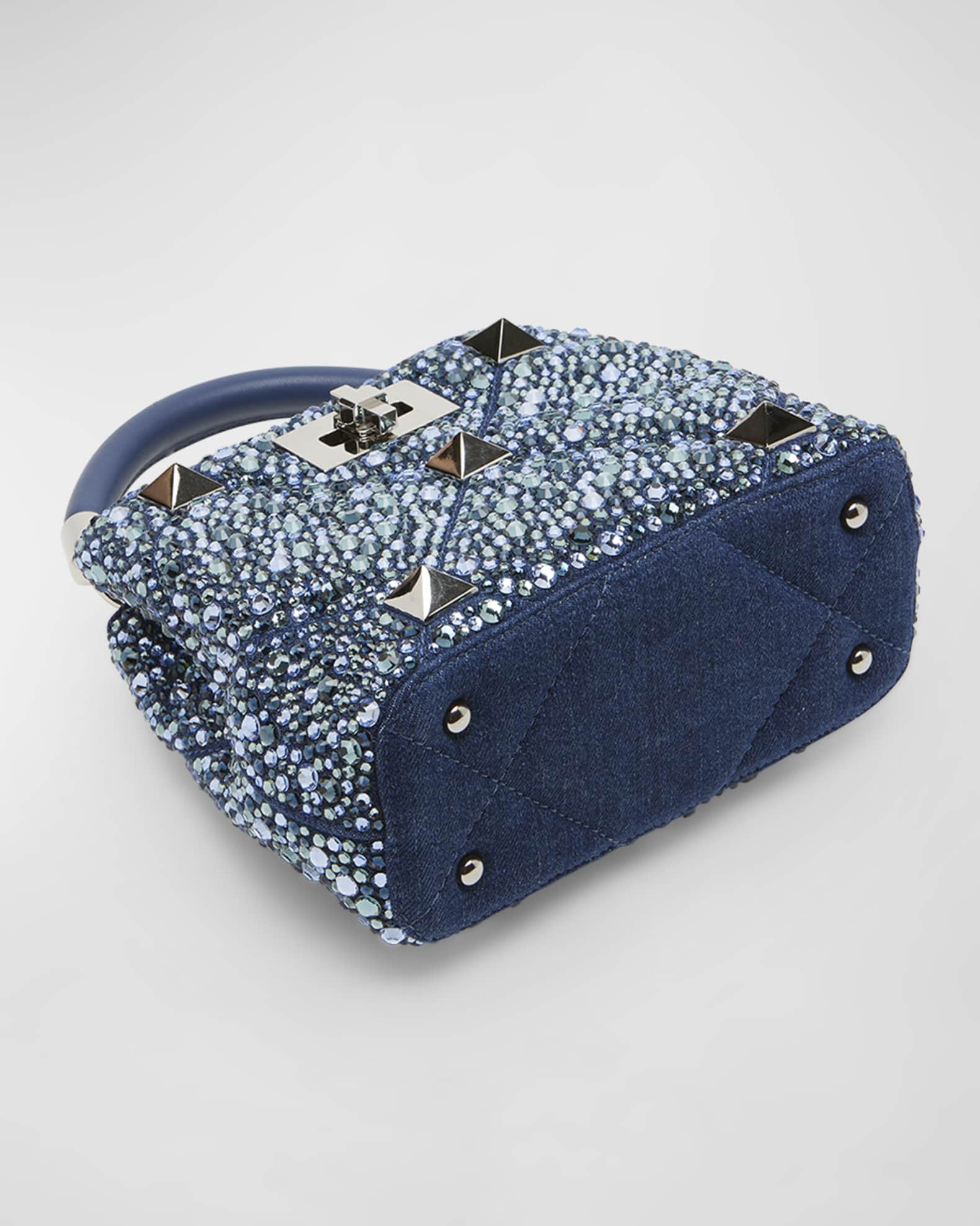 Valentino Garavani Roman Stud Mini Sparkling Denim Top-Handle Bag