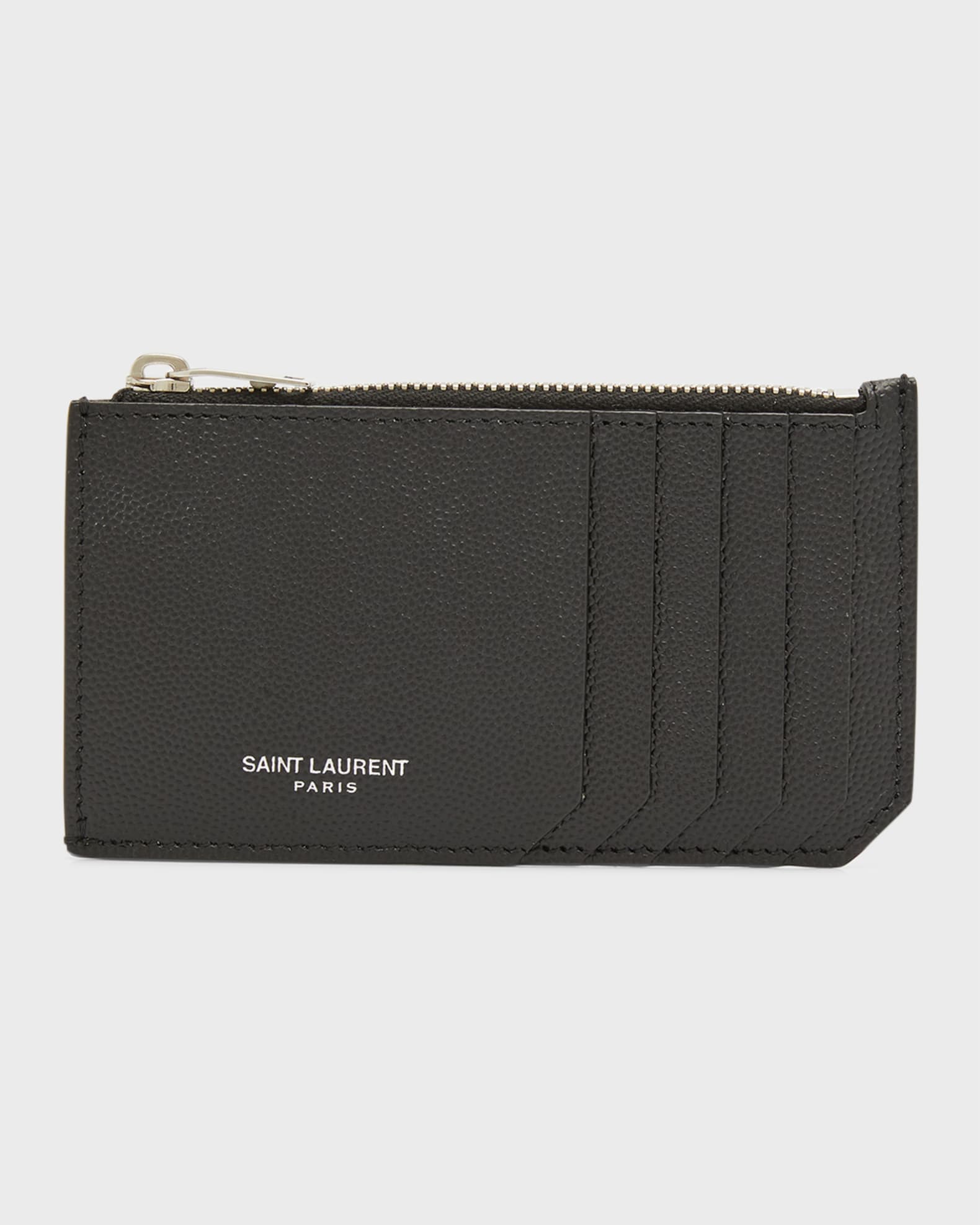 SAINT LAURENT, Logo-Print Pebble-Grain Leather Billfold Wallet, Men, Neutrals