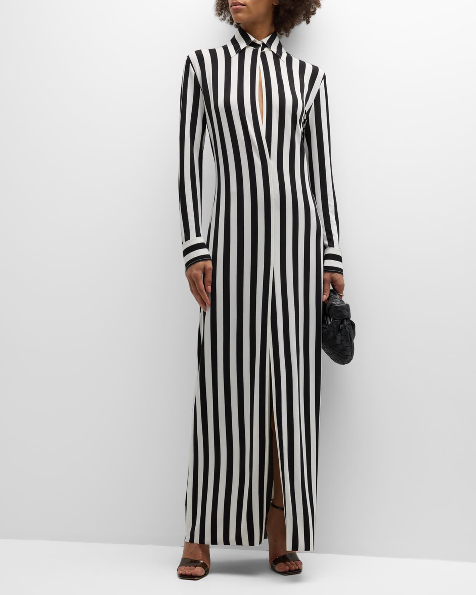 Norma Kamali Stripe Cut-Out Long Sleeve Maxi Dress | Neiman Marcus