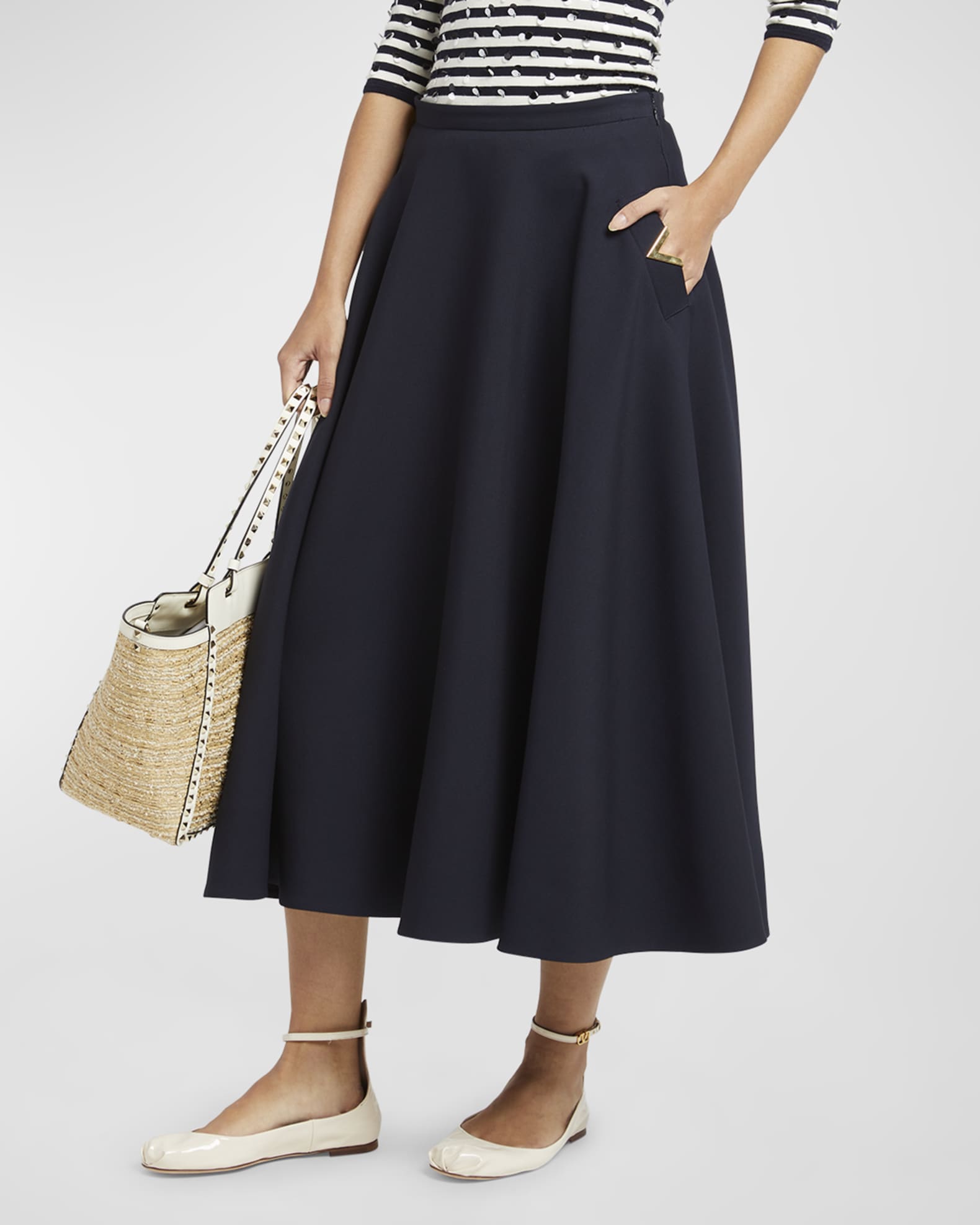 Crepe Couture Midi Skirt with Logo Hardware