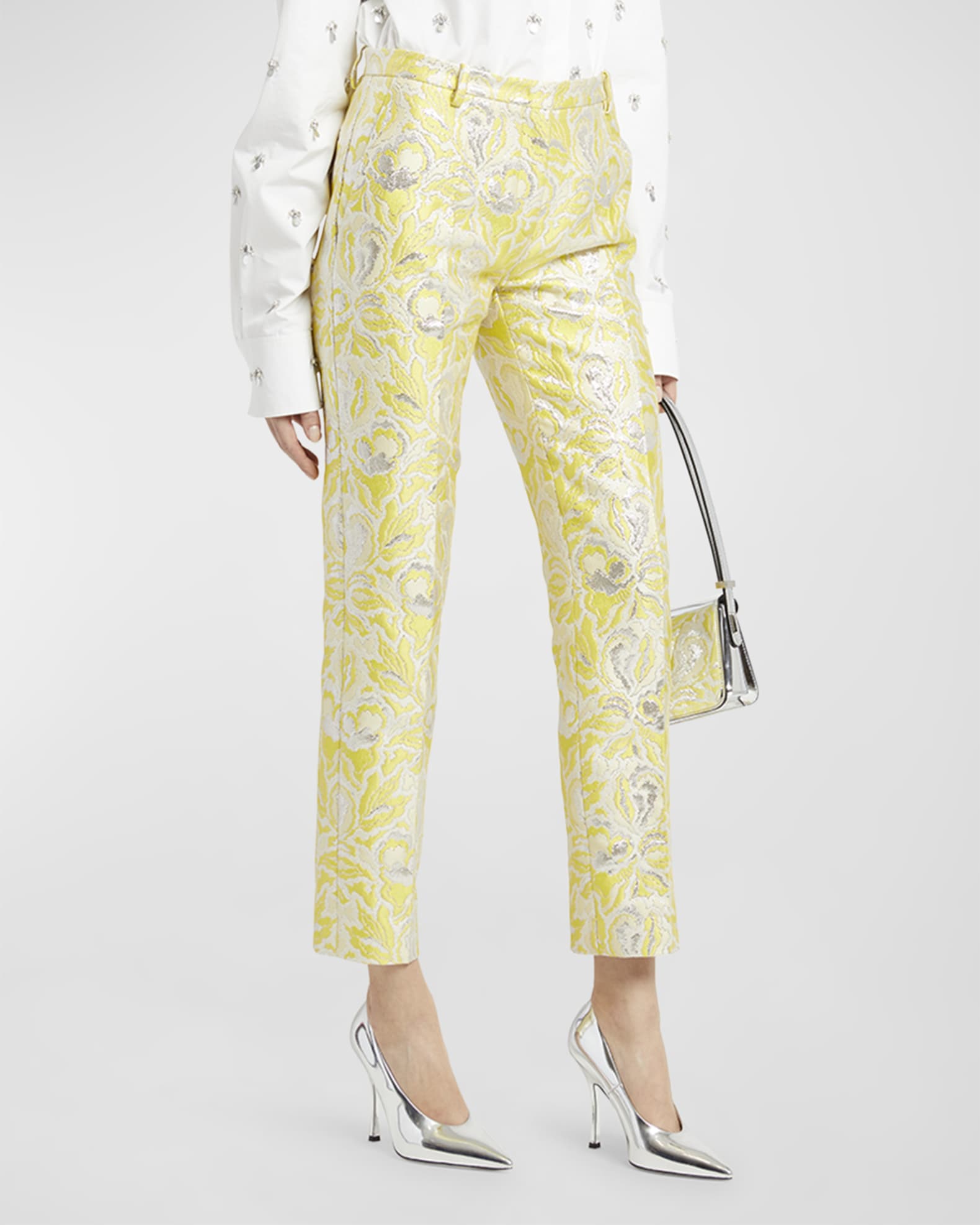 Valentino Garavani Slim-Fit Iris Brocade Pants | Neiman Marcus